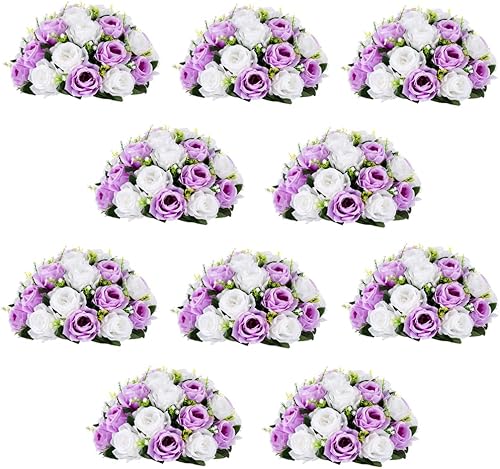 Bolas de rosas de boda para centros de mesa, 10 bolas de flores artificiales con base, bola de beso floral falso, arreglo de ramos de flores de boda