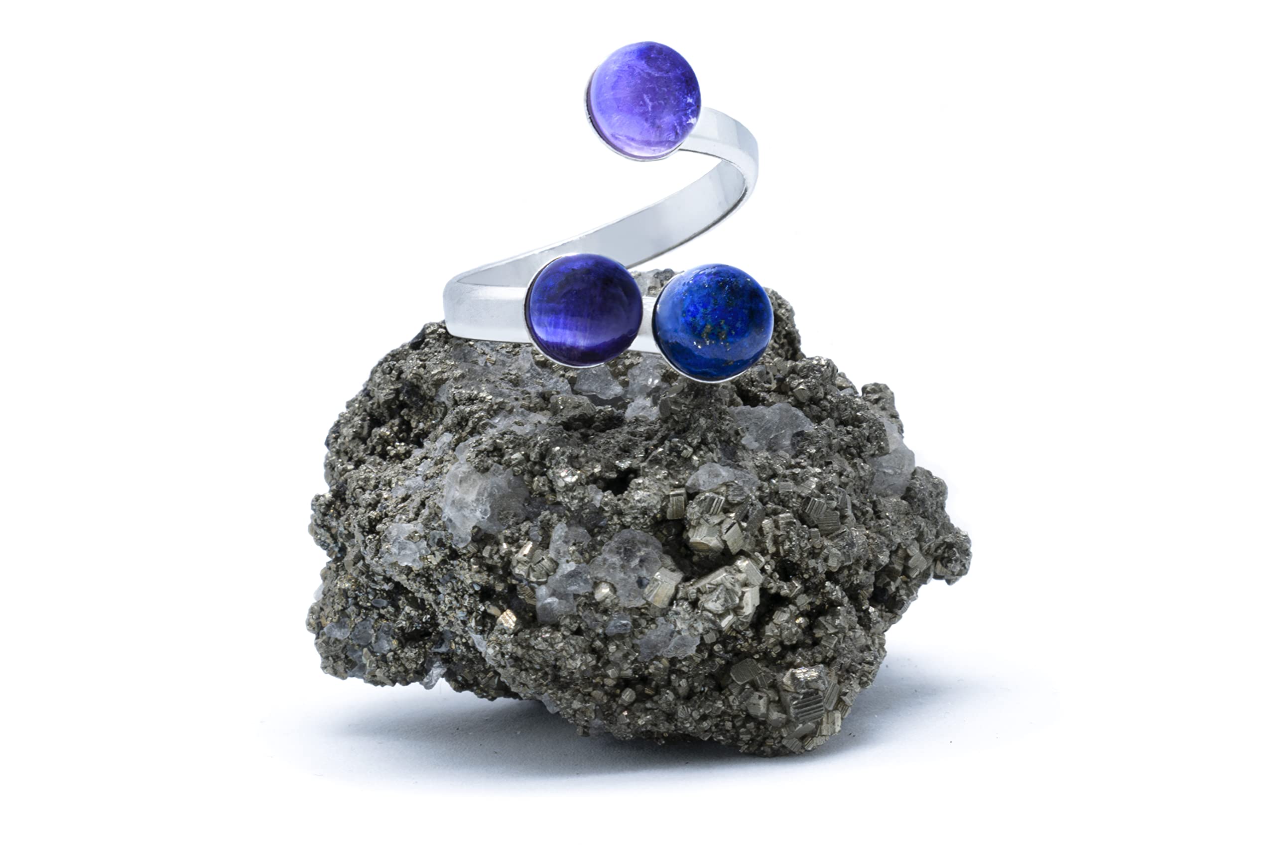 925 Silber Trilogy Ring mit Lila Amethyst, Lavendel Amethyst und Lapislazuli (Naturstein) 6mm - Verstellbaren Ringen, von XS bis XL, für Männer für Frauen - Kostenlose Geschenkbox