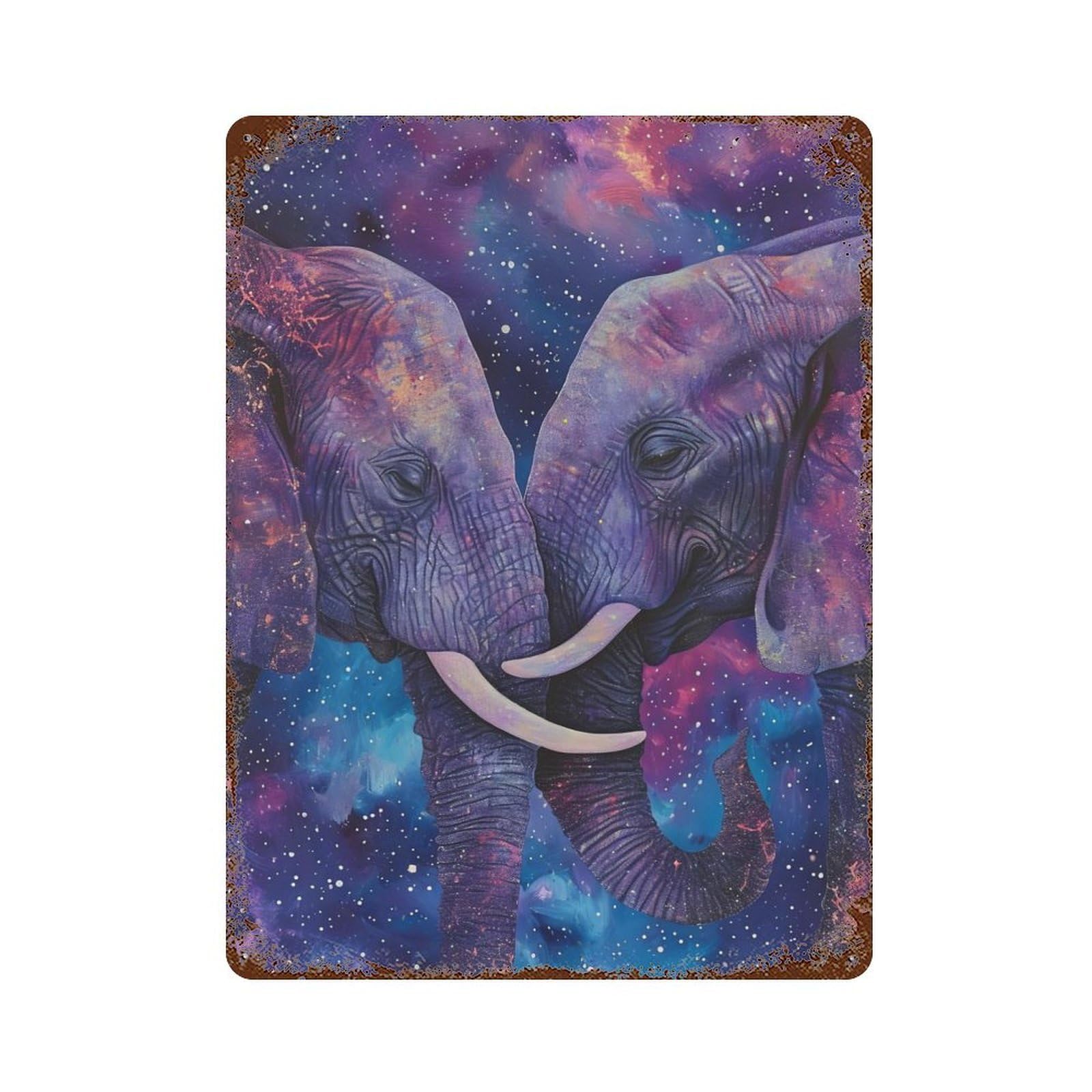 Distressed Metal Wall Sign with Two Elephants In Love Design 15.7"x11.8", for Living Room, Hallway And Home Decor, Vintage Wall Decor