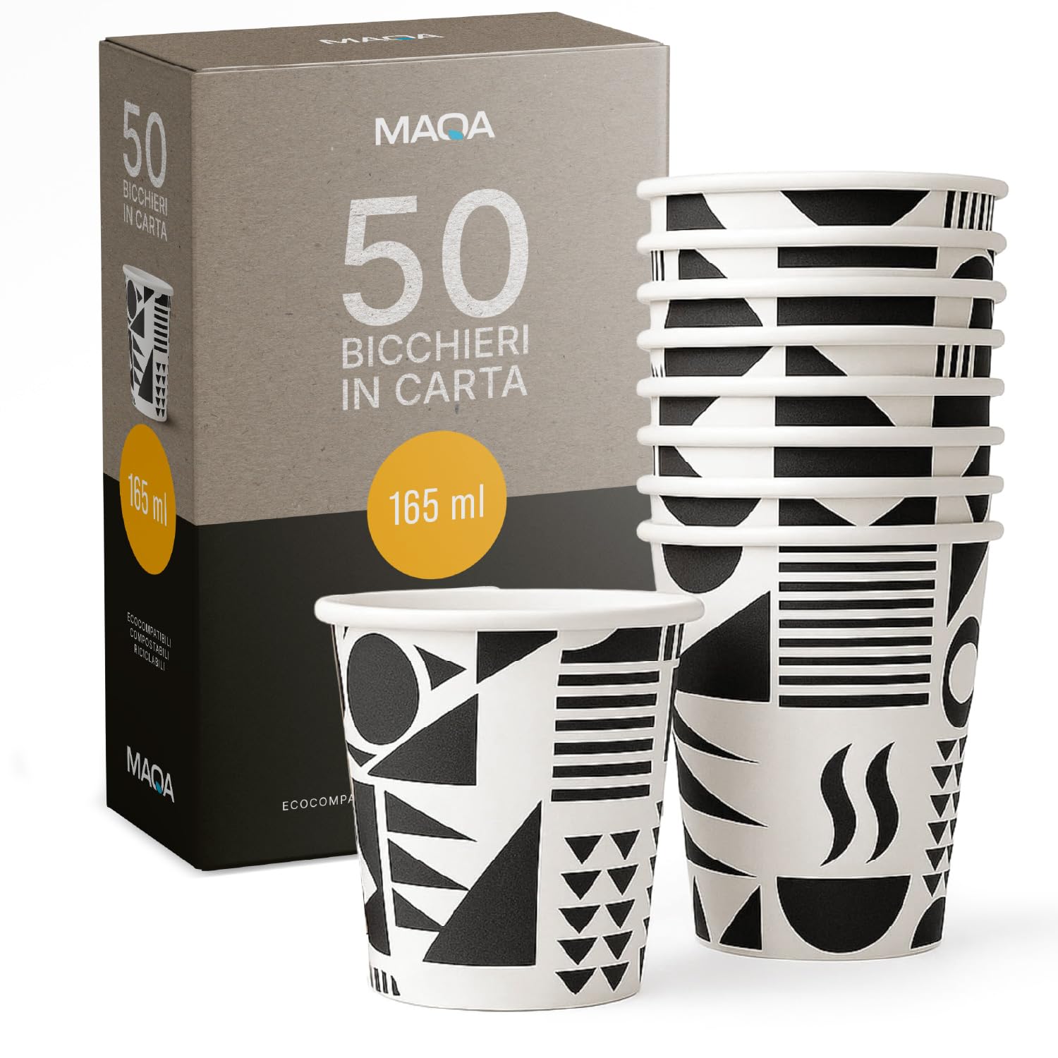 Bicchieri Di Carta Per Caffè 350 Ml - Confezione Da 100 Pezzi Con Design Floreale Arancione E Blu - Bevande Calde/Fredde