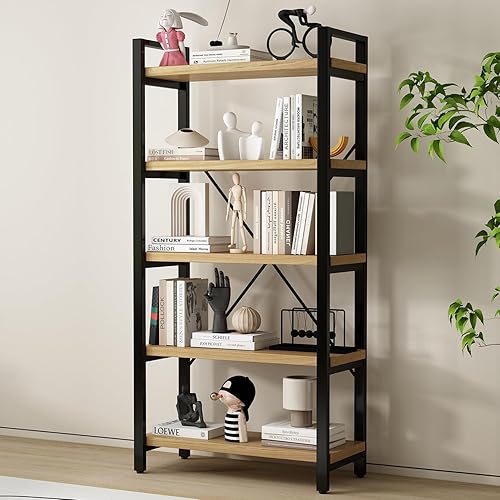 Miniatura 10 de Estantería Natural de Madera Sólida de 3 Niveles, Estantería Abierta de Metal y Madera para Almacenamiento, Estilo Granja, Ancha, para Oficina, Sala