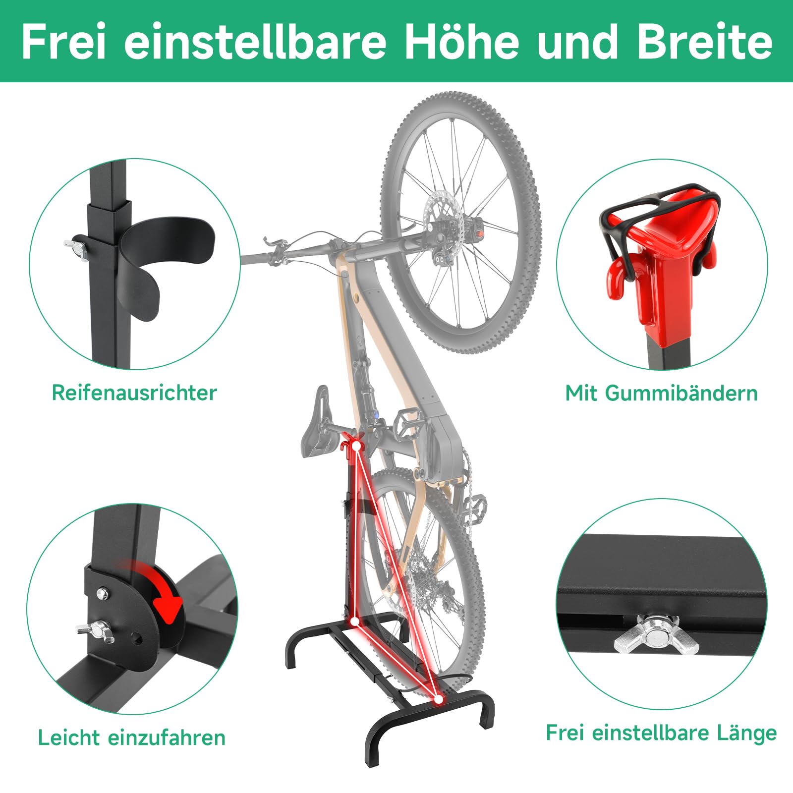 SANLIKE Vertikaler freistehender Fahrradständer | höhenverstellbar , platzsparend, bis 25 KG belastbar , für Garage Wohnung Innen Außen , nicht für Räder mit Korb Schutzblech