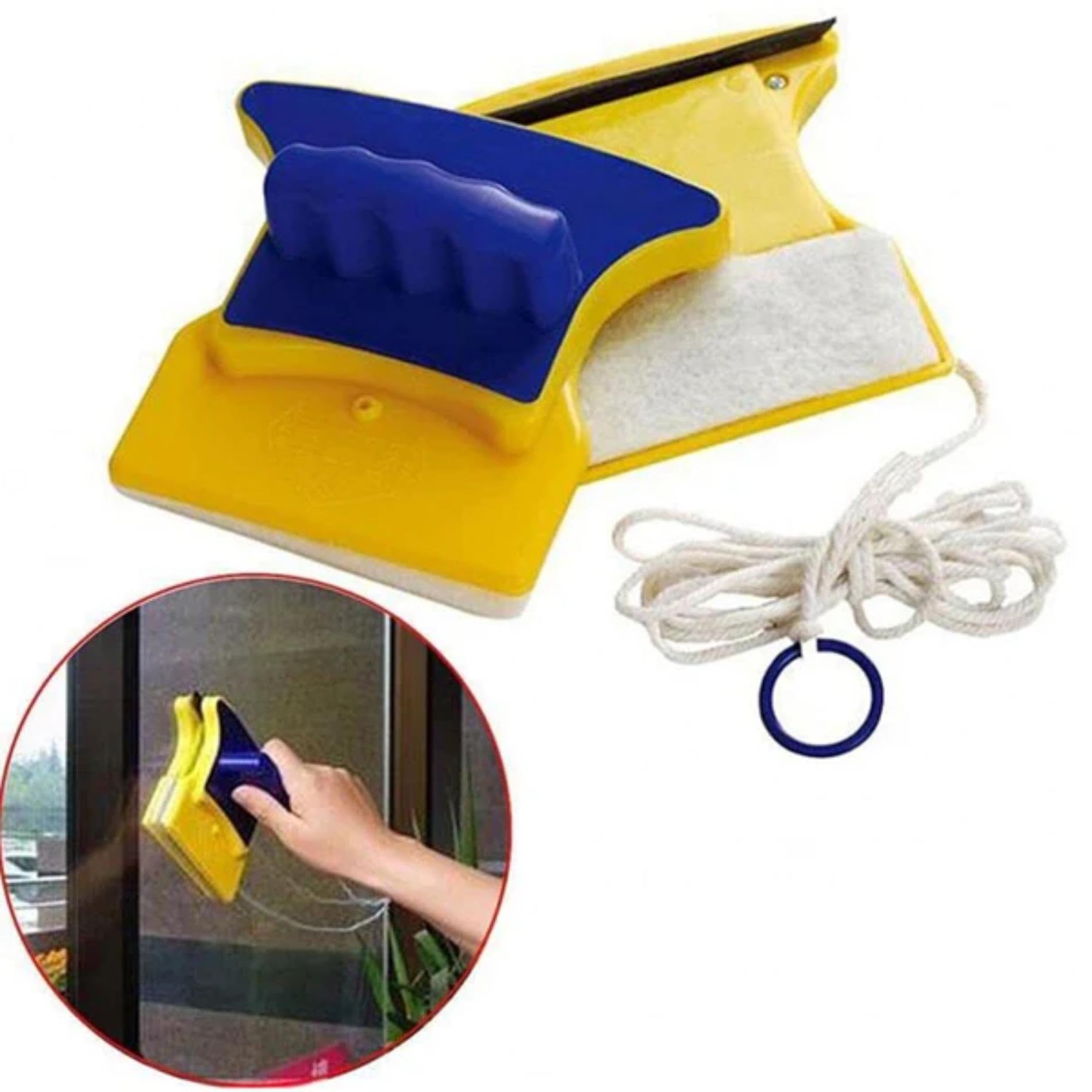 FLOITTUY Magnetic Window Glass Cleaner Double-Sided Window Cleaning Brush Glass Wiper Squeegee Washing Equipment Household Double-Side Glazed Two Sided Wiper with 2 Extra Cleaning Cotton and Rope 3
