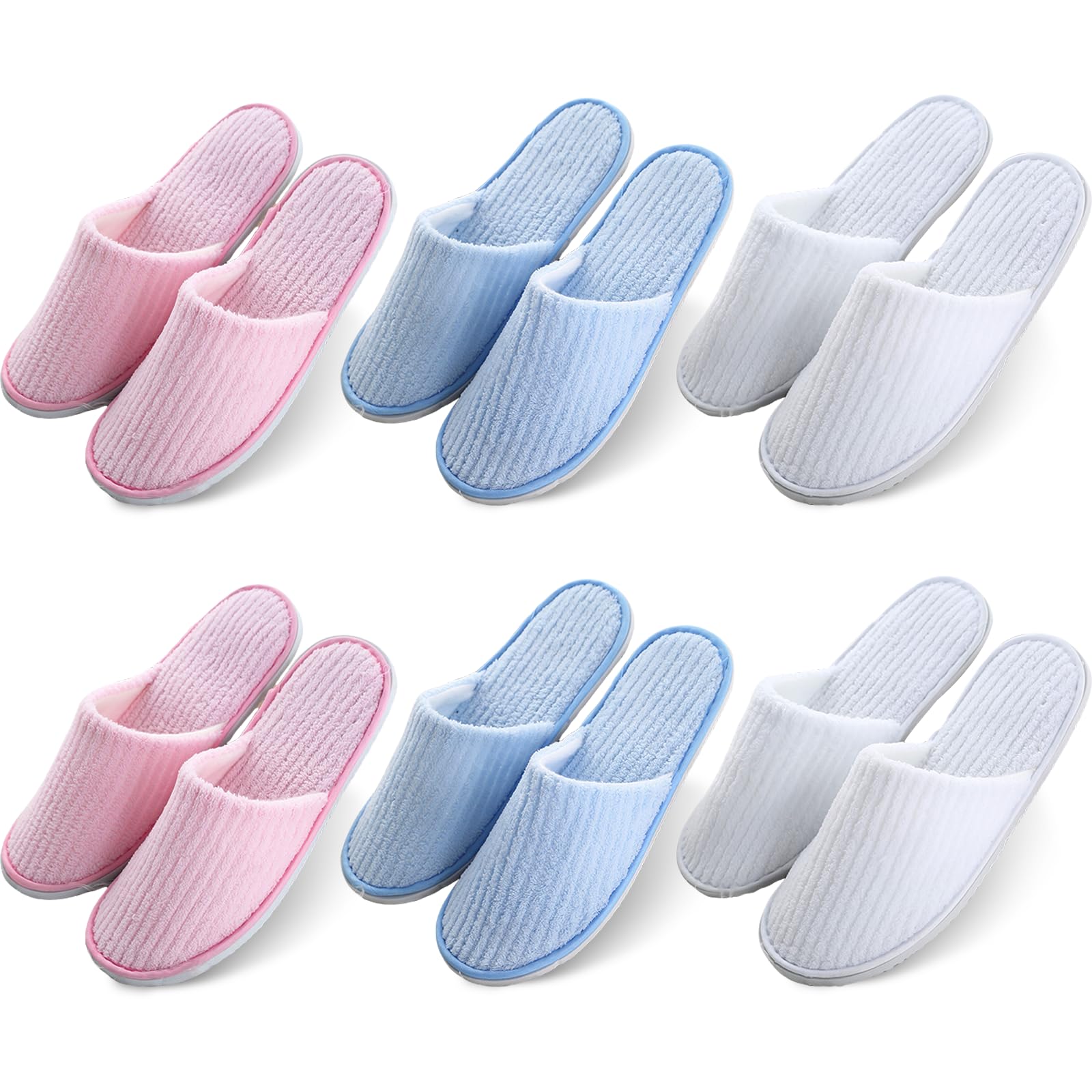 Pantofole per ospiti e hotel, 6 paia spugna antiscivolo, tessuto corallo, 28x11 cm, Rosa