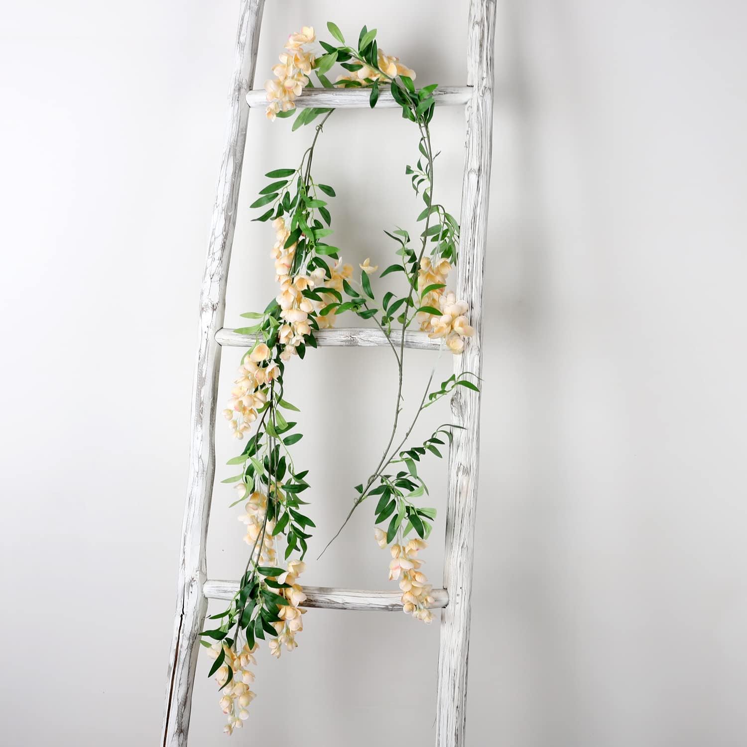 Duovlo 4 Stück 1,8 m/Stück Kunstseide Glyzinie Girlande hängende Blumenrebe für Zuhause Outdoor Garten Zeremonie Hochzeit Bogen Blumendekoration (Champagner)