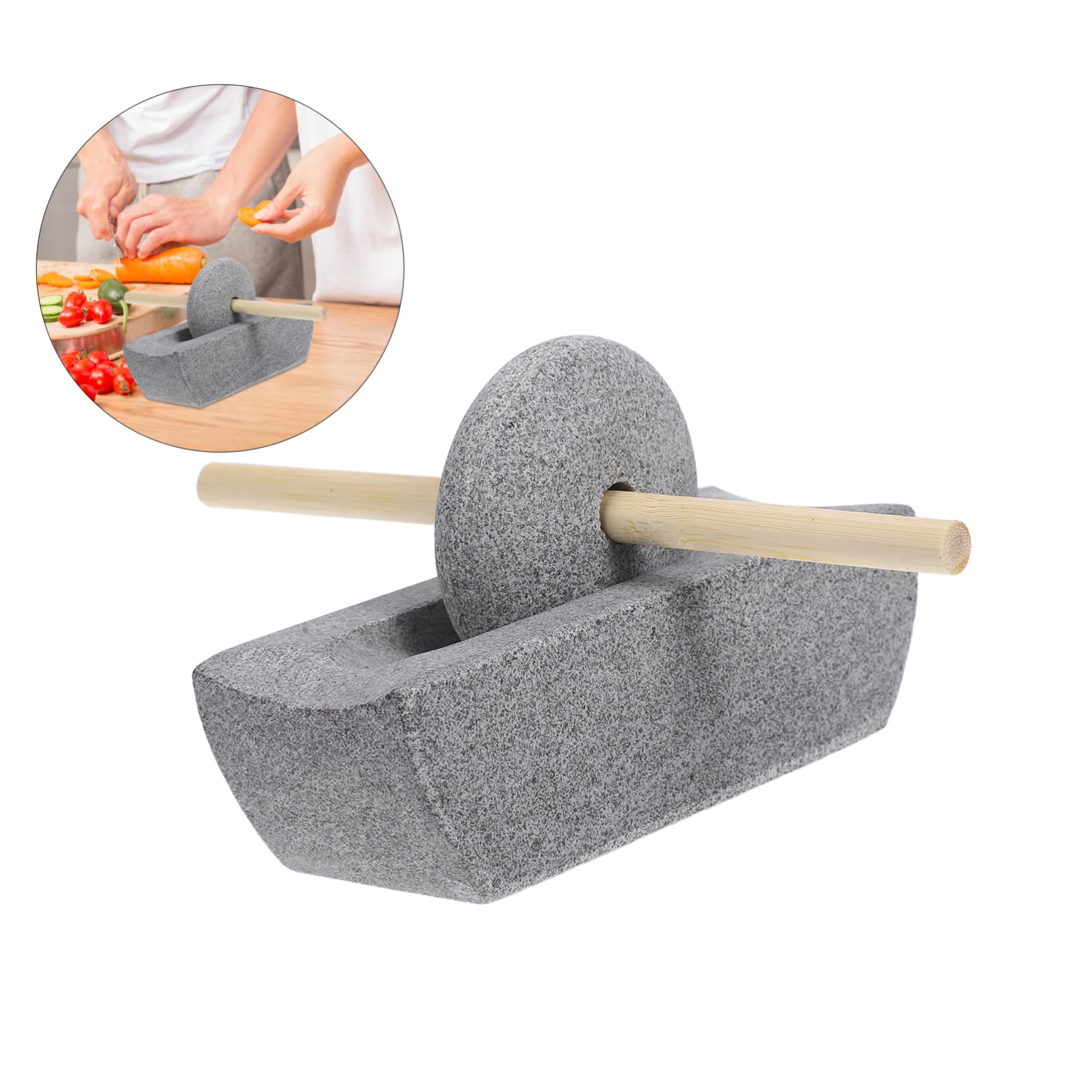 BESTOYARD Molinillo de Especias Manual de Piedra y Madera, Compacto y Práctico para Uso en Cocina y Hogar, Adecuado para Moler Condimentos y Té Tradicional