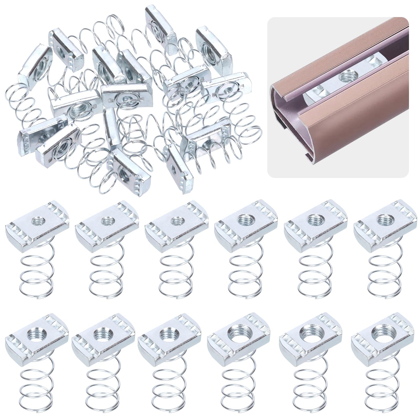 Mardatt 16Pcs Strut Channel Nuts, 1/4"-20, 5/16"-18, 3/8"-16, 1/2"-13 Spring Channel Nuts with Standard Spring, Zinc Plated Spring Strut Nuts for Strut Channel