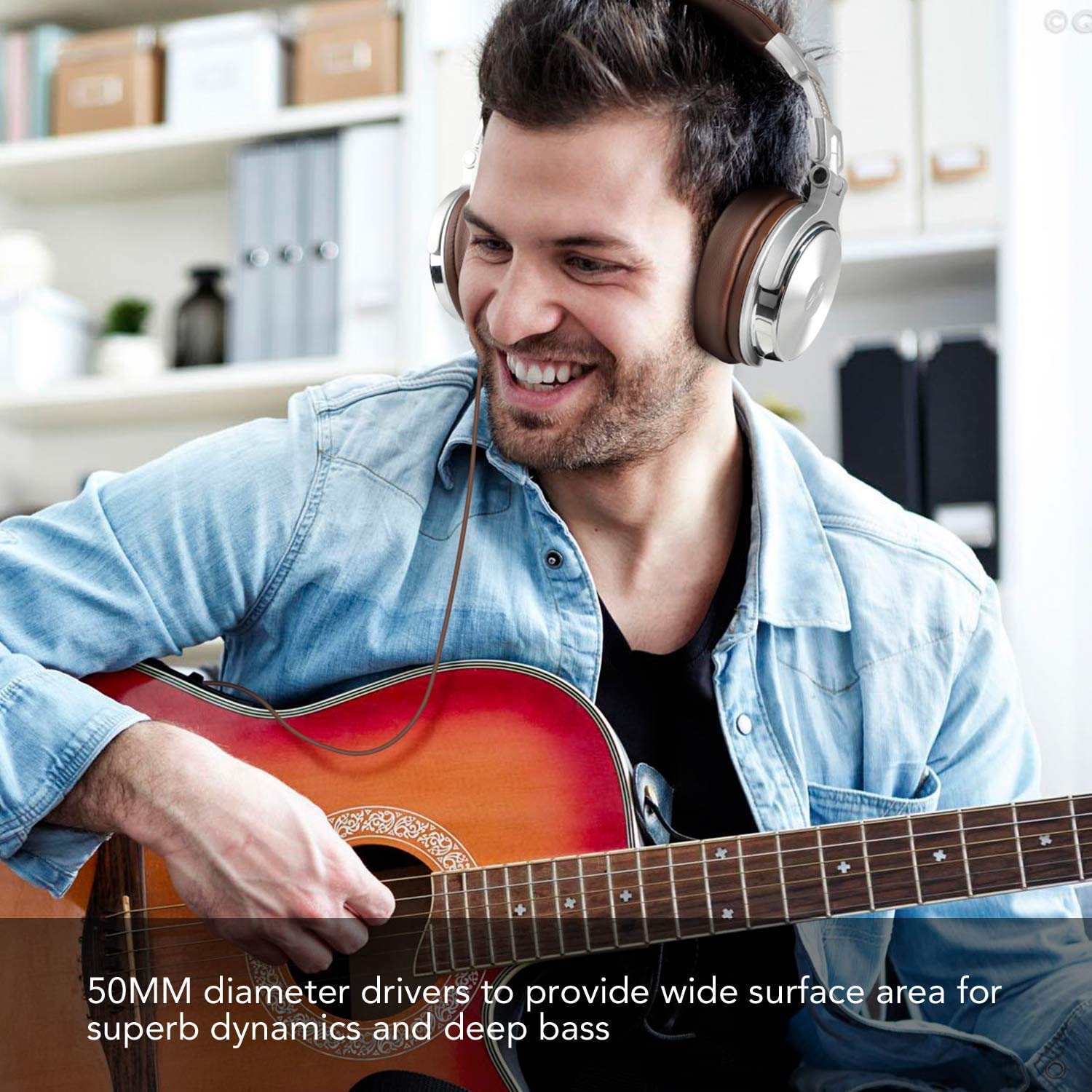OneOdio Casque DJ avec Micro et Adaptateur pour Casque d'écoute stéréo 6,3 mm et 3,5 mm, boîtier Rotatif à 90 ° et unité de Pilote en Cuir…