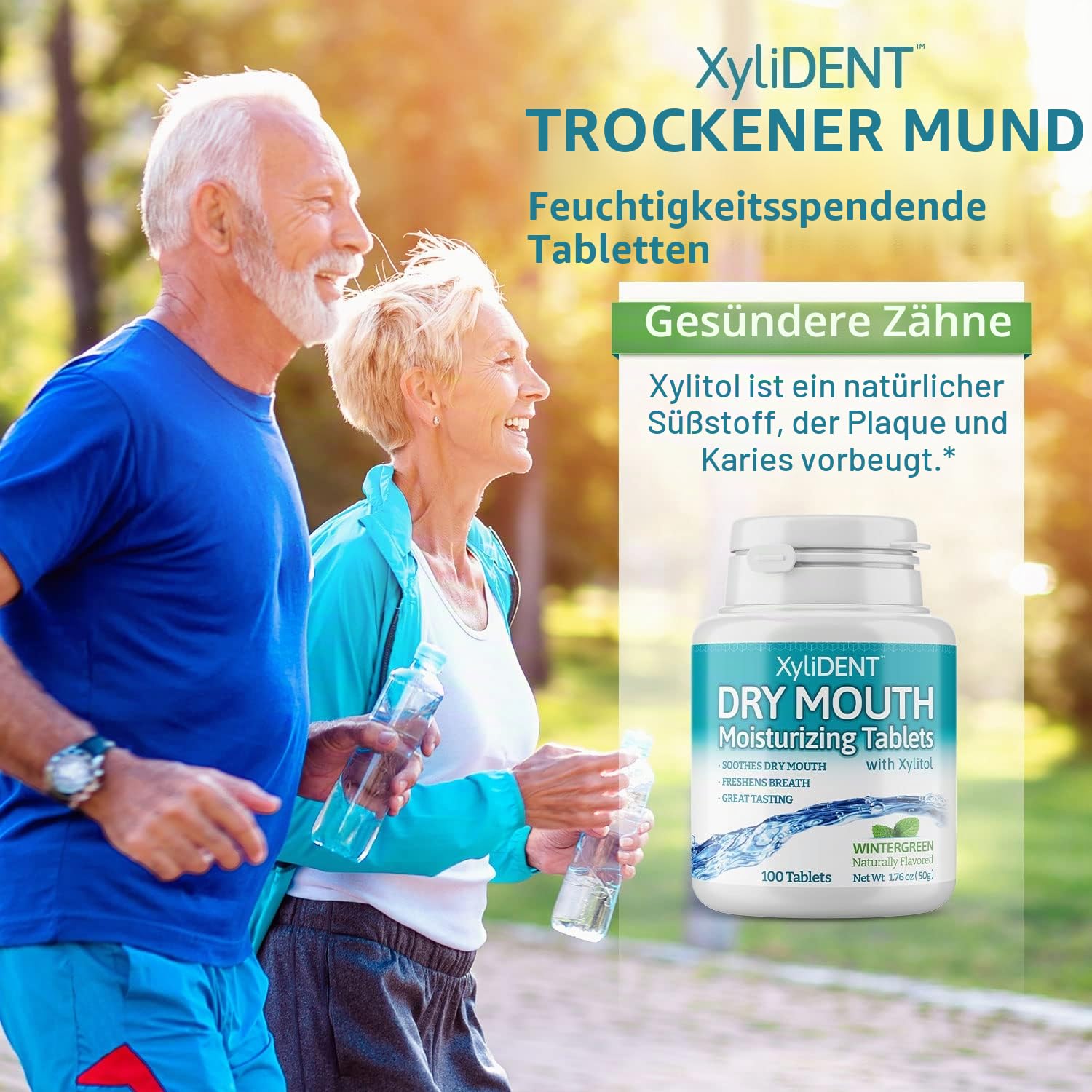 XyliDENT Xylitol-Tabletten für trockene Mundentlastung – stimuliert Speichel, erfrischt den Atem, reduziert Säureproduktion, schnell wirkend, verlängerte Entlastung, 100 Stück (Wintergrün)