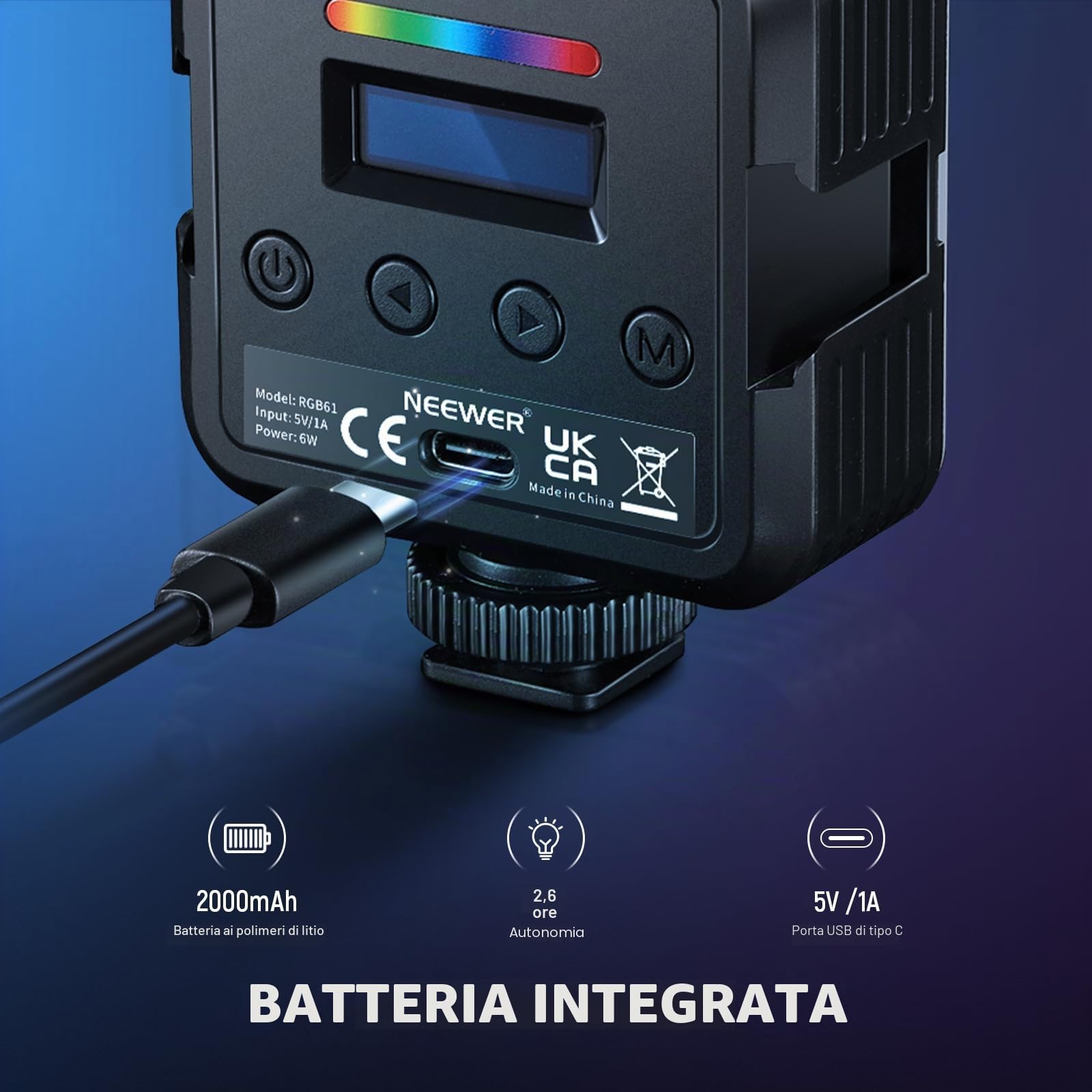 NEEWER Luce Fotocamera RGB Magnetica, Piccolo Pannello Video LED RGB61 a Colori 360° con 3 Cold Shoe, CRI 97+, 20 Modalità Scena, 2500K-8500K, 2000mAh, Illuminazione Selfie Portatile per Foto Video