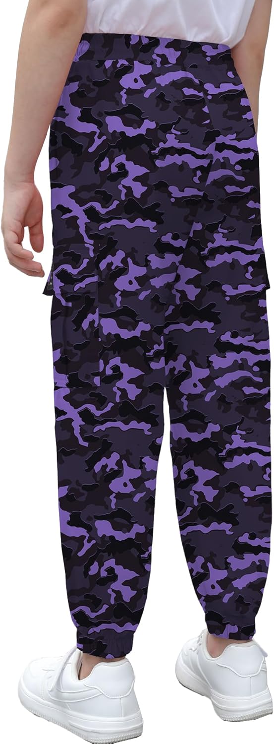Cromoncent Girls & Womens Camo Print Cargo Pants Outdoor Lightweight Jogger Baggy Pants, 6 Years - XX-Large