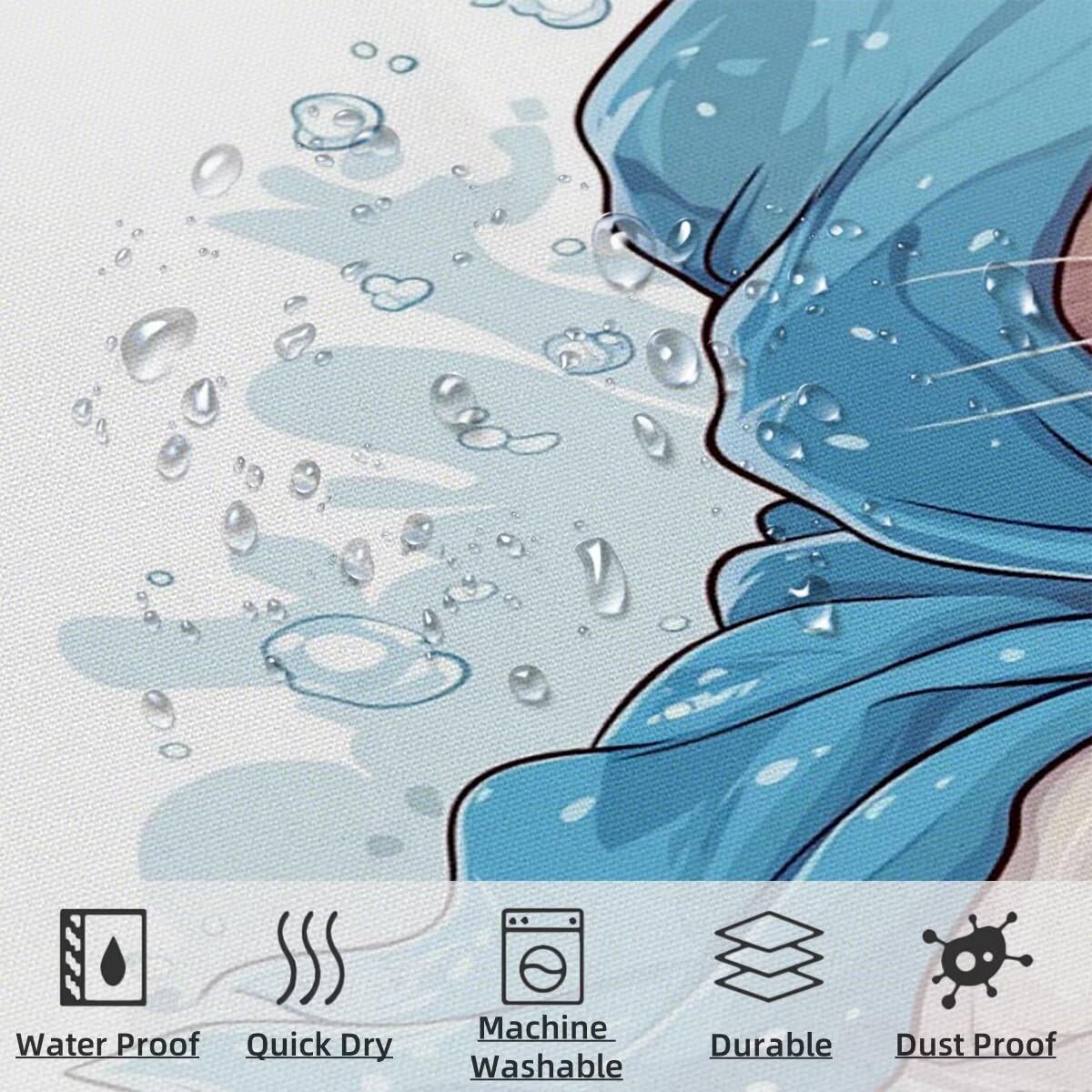 Weiß Duschvorhang 240x200, Duschrollo mit 12 Duschvorhang Haken, Katze Shower Curtains Beschwerter Saum, Waschbar Polyester Stoff Wasserdicht Extra Lang für Badewanne Badezimmer Deko, Geschenke -3443