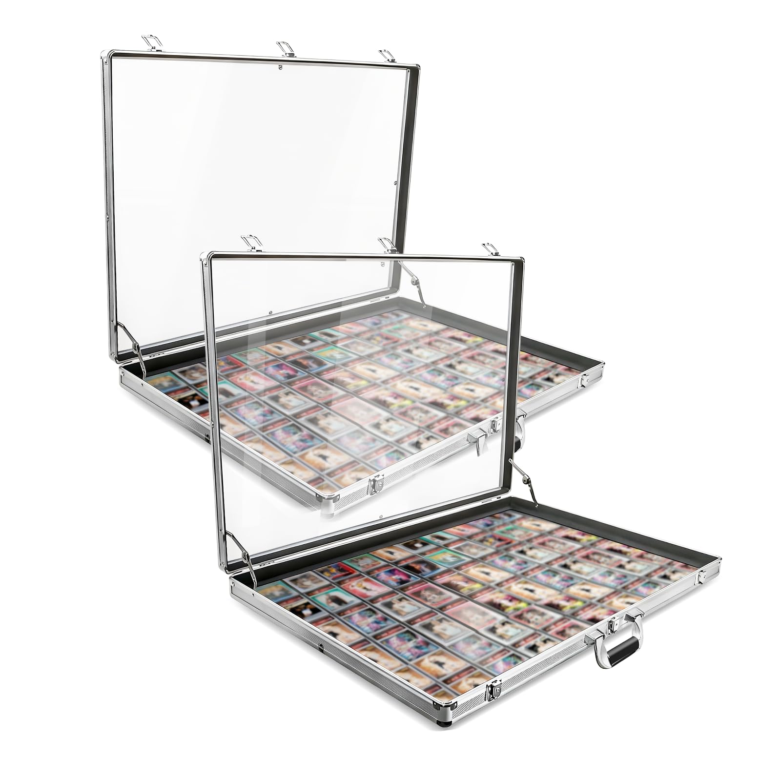 2PCS Portable Aluminum Display Case for Trade Shows & Card Shows – Lockable Card Display Case for Shows – Professional White Tabletop Showcase for