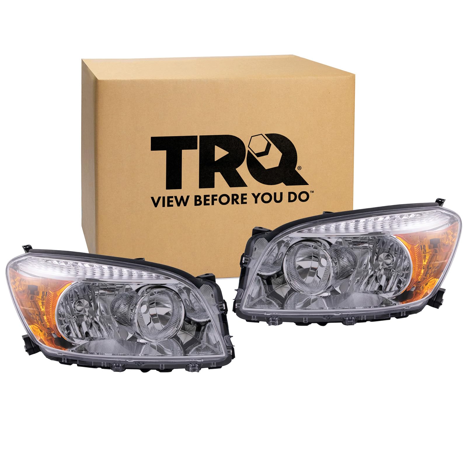 TRQ 2 Piece Headlight Assembly Set Driver &amp; Passenger Side Compatible with 2006-2008 Toyota RAV4 Without Sports Package TO2518106 TO2519106