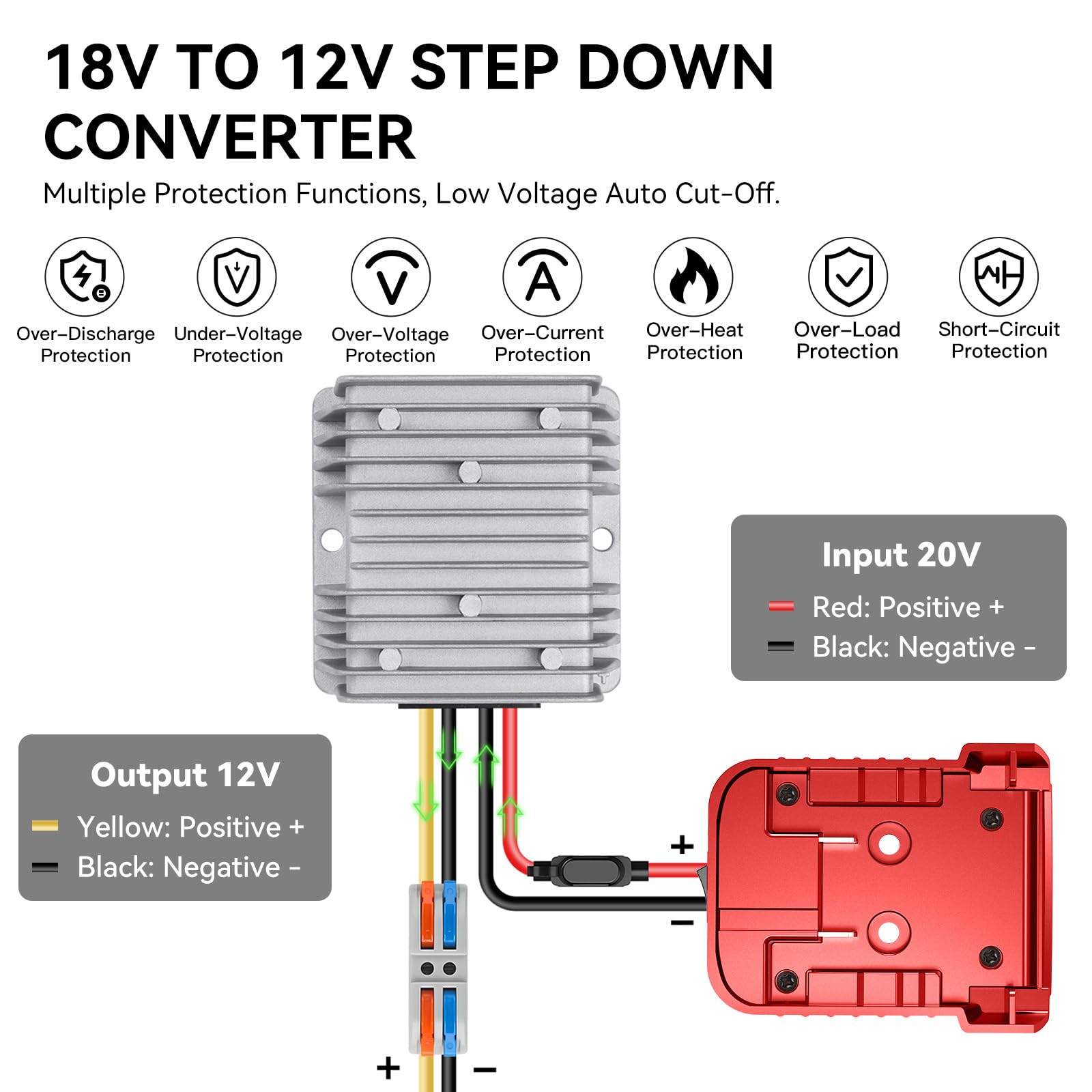 Convertisseur abaisseur 18 V vers 12 V pour batterie Milwaukee M18, régulateur de tension 240 W CC pour adaptateur de roue électrique, voiture jouet autoportée, projets d'alimentation à faire soi-même