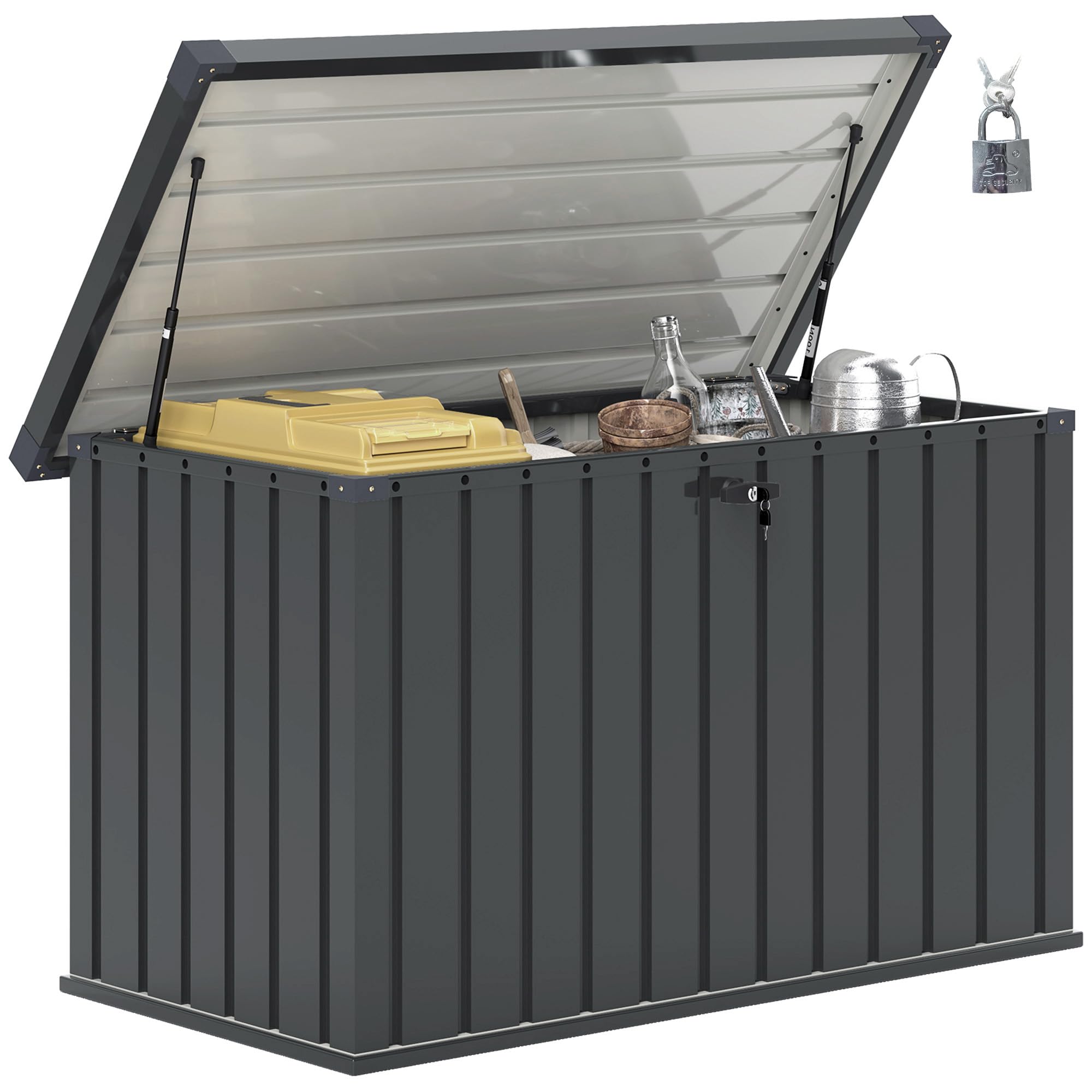 Outsunny 400L Waterproof Metal Outdoor Storage Box - Grey Lockable Garden Shed 124W x 66D cm