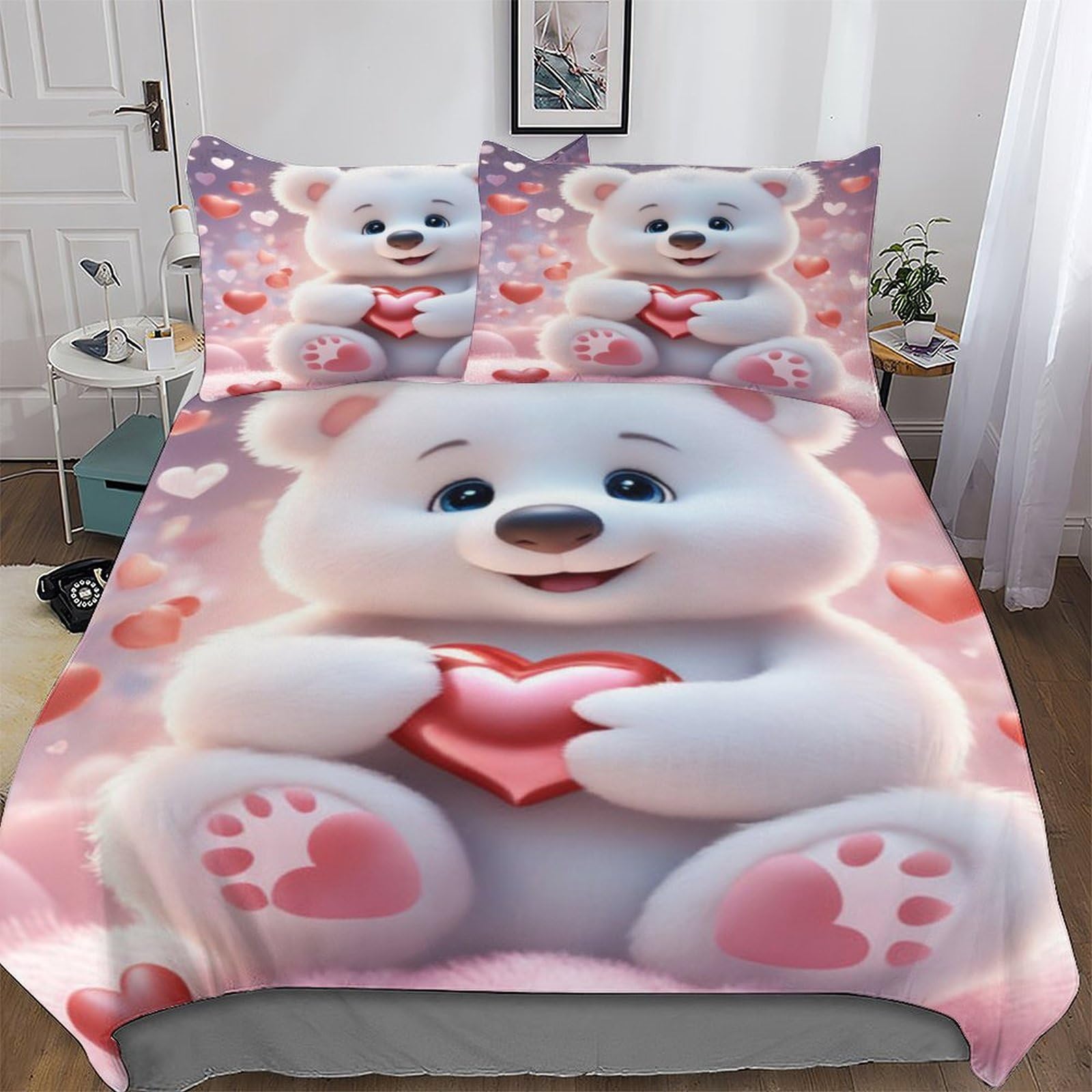 Pazzk Boys Cute Bear Duvet Cover Set Microfibre Soft Quilt Covers 2 Pieces Hotel Quality Bedding Comforter Cover With Pillowcase For Girls And Teenagers Single (135X200cm)