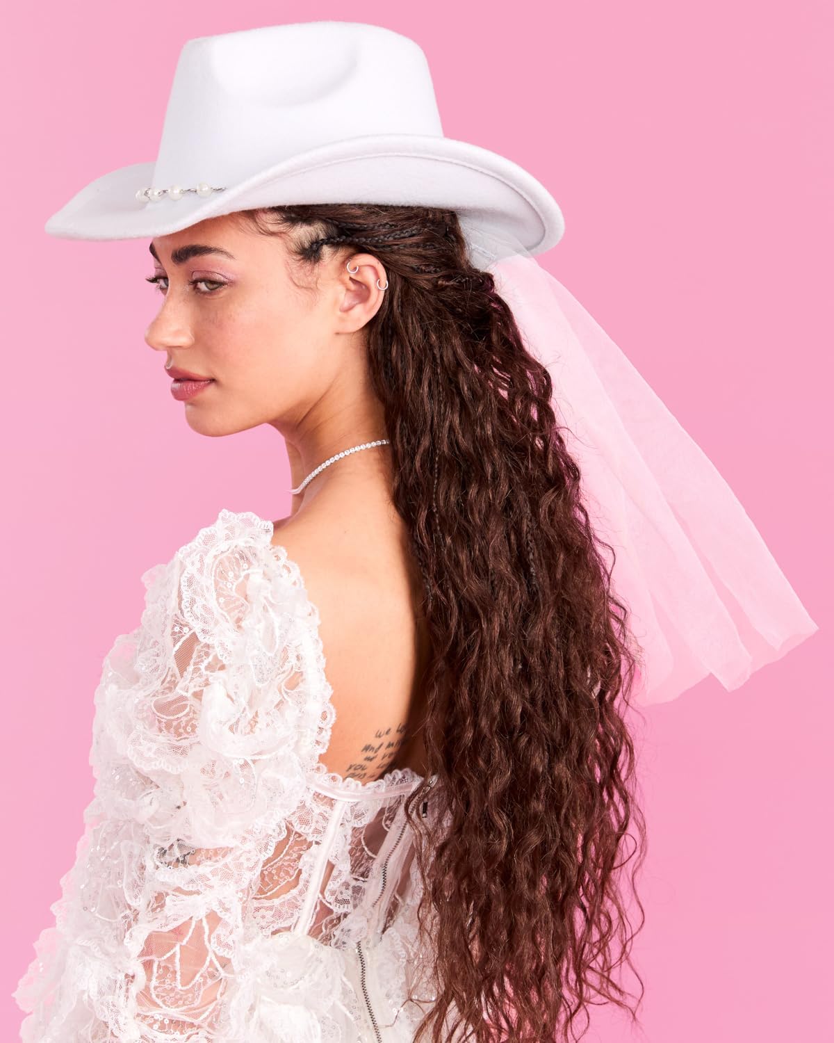 xo, Fetti White Embellished Bride Cowgirl Hat | Rhinestone Bachelorette Accessory, Bridal Headwear, Bach Party Decorations, Bridesmaid Gift, Wedding Outfit - Image 6