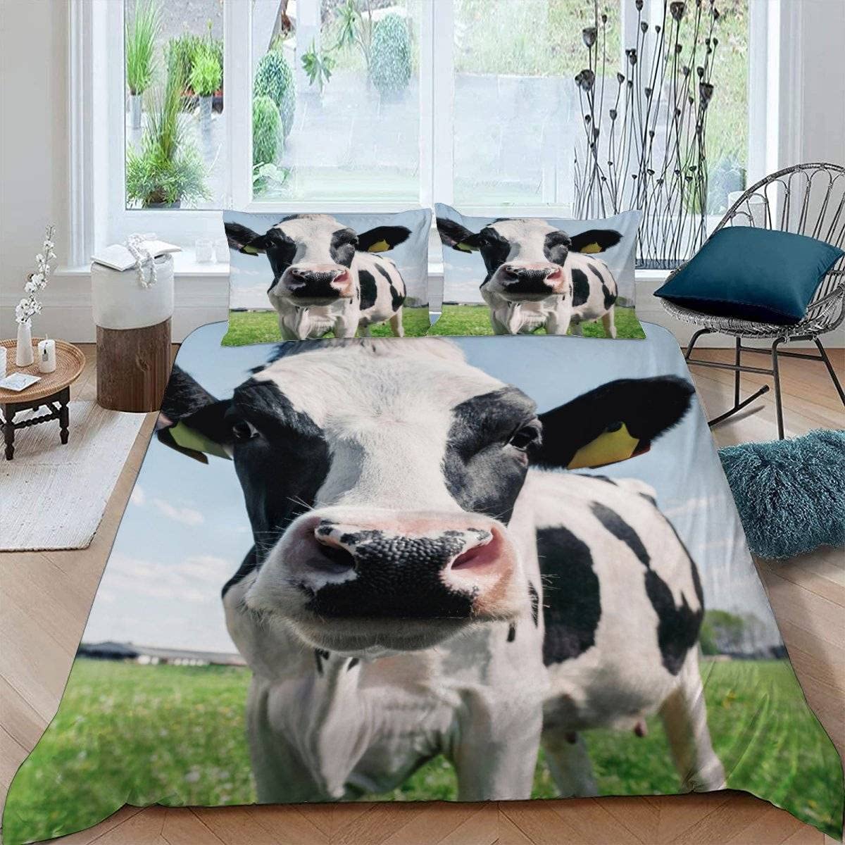 RFFLUX 3D Cow Super king size Duvet Cover Sets 3 Pieces 220x260 Soft Microfiber Farm Animals Cow Quilt Cover with Zipper Closure Easy Care Bed Set with 2 Pillowcase for Adults Room Decor — image 1