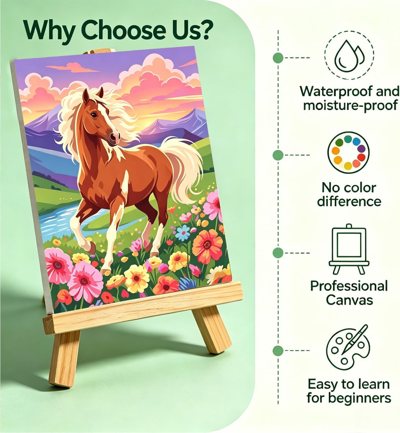 Tabszca Horse Paint by Numbers Kit for Kids with Frame 8x12 Inch image 4