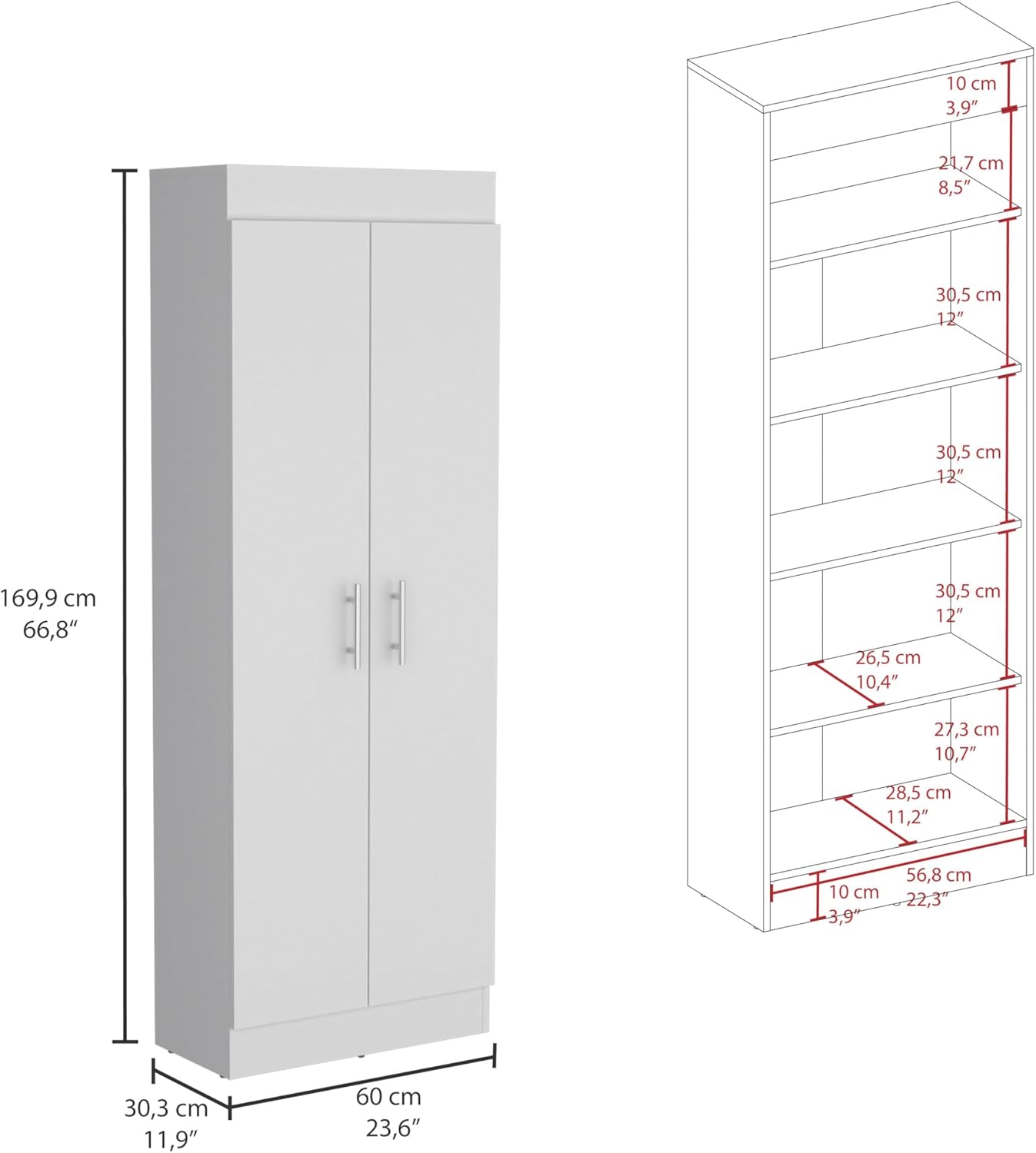 Tuhome Nepal Pantry Cabinet with Two-Door Vertical Storage, Five Spacious Interior Shelves, Easy-Access Handles, Space-Efficient Design for Organizing Groceries, Kitchenware and Everyday Essentials