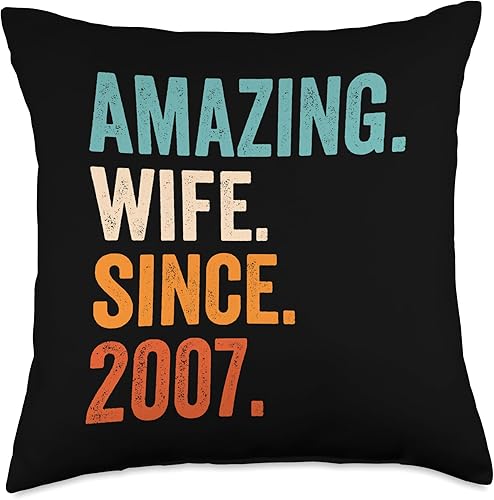 16th wedding anniversary gifts for her Amazing Wife Since 2007  Almohada de aniversario de boda número 16, 18 x 18 pulgadas, multicolor