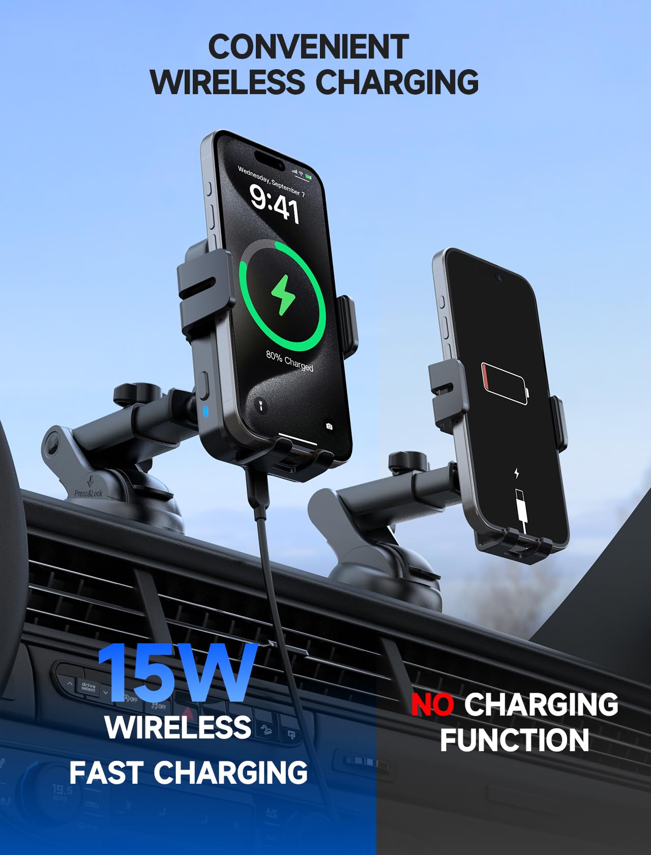 MOKPR Handyhalterung Auto mit Ladefunktion, 15W Handyhalterung Auto Induktives Laden für Entlüftungsclips/Instrumententafel/Windschutzscheibe für iPhone 17/16/15/14/13/12, Galaxy S25/S24/S23(Schwarz)