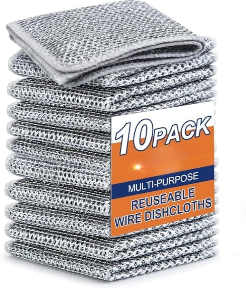 OLAID Milton Multipurpose Wire Dishwashing Rags for Wet and Dry Stainless Steel Scrubber Non-Scratch Wire Dishcloth for Washing Dishes Sinks Counters Easy Rinsing Machine Washable (Pack of 10-image-26