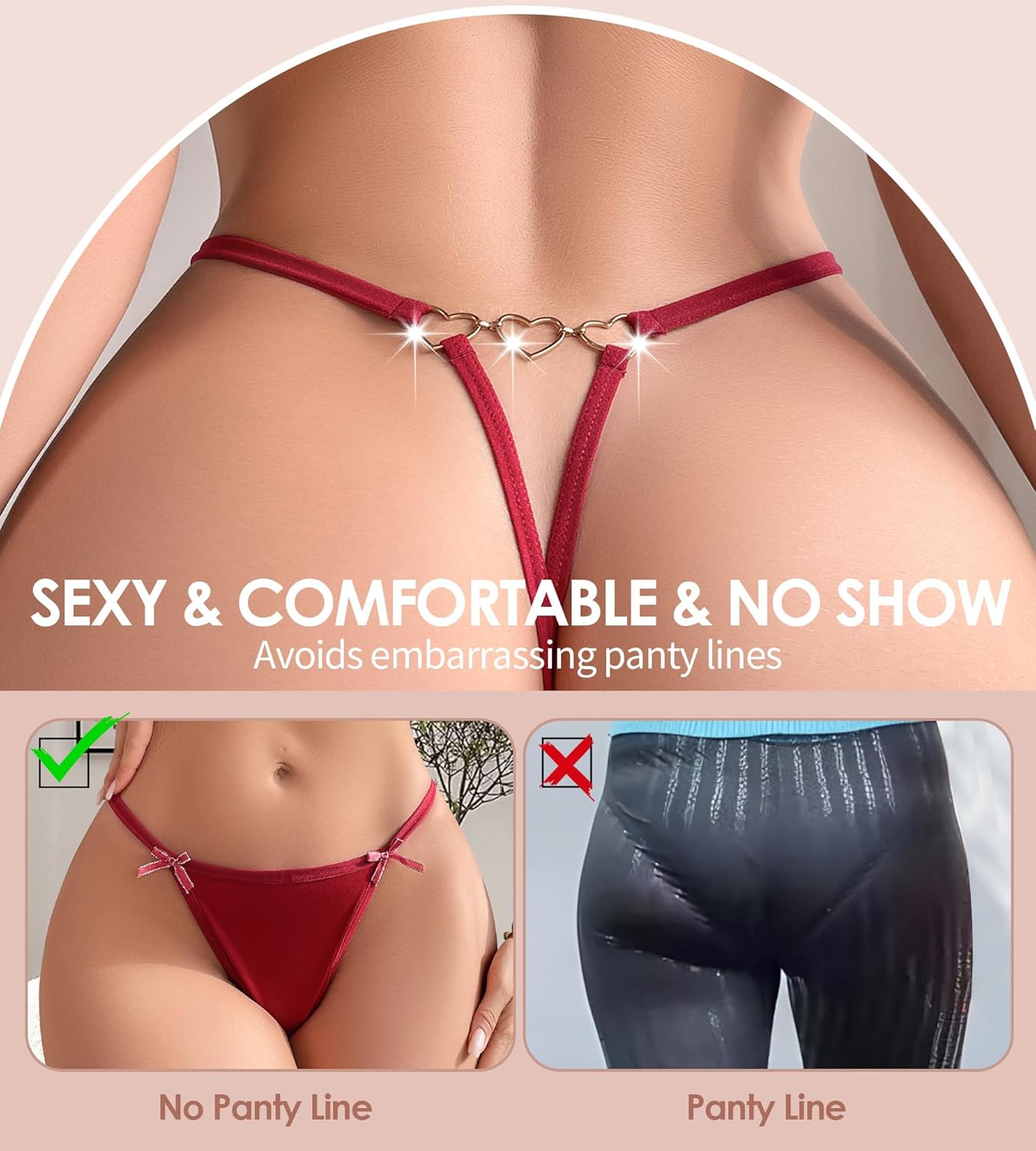G-String Thongs for Women Low Waist Sexy Underwear No Show Cheeky T-Back Bikini Panties 4 Pack - Image 3
