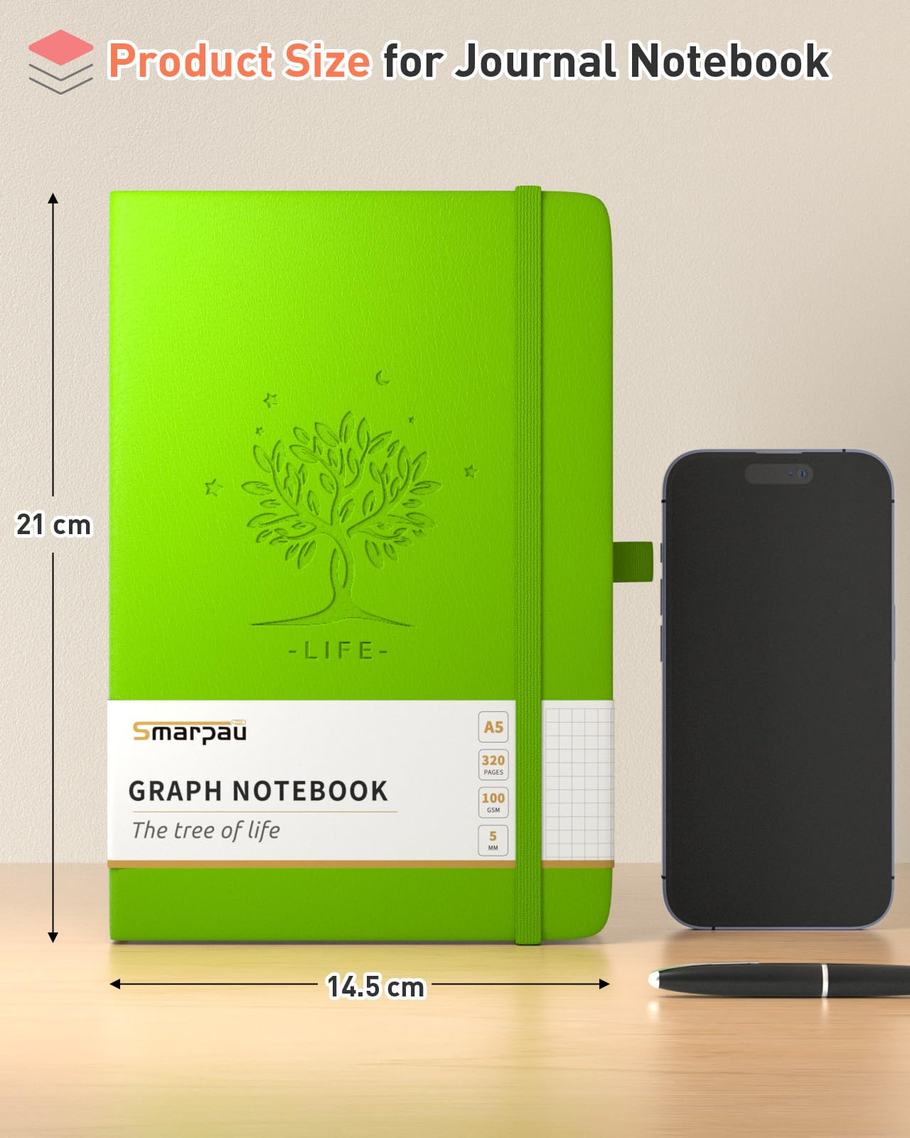 Smarpau Graph Paper Notebook A5-320 Pages Square Notebook with 100gsm Paper - Image 2