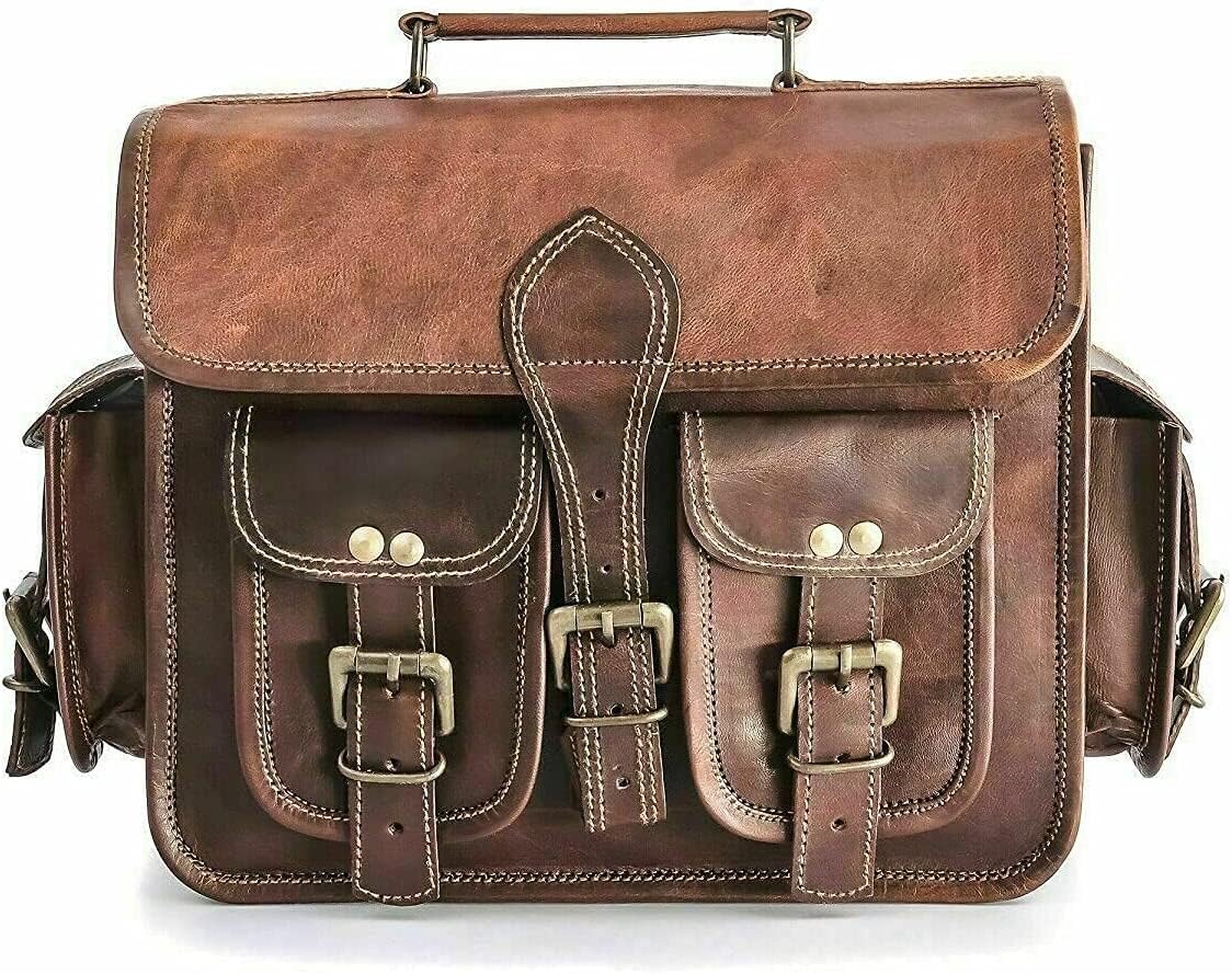 Hand-Crafted Genuine Vintage Leather Motorcycle Saddle Bag Brown Panniers Luggage Tool Pouch Side Bag, 11inch Width 9inch Height 5inch Deep