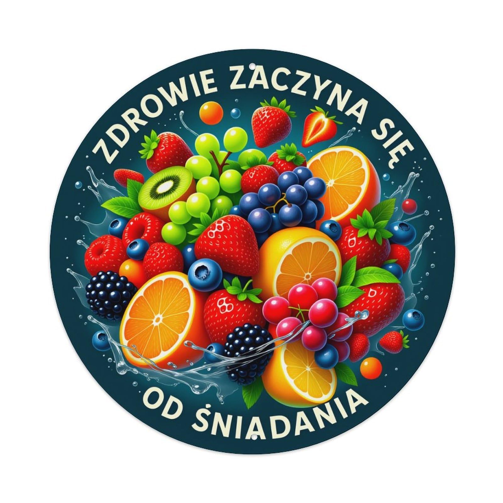 Fruit Splash Health Breakfast Pattern Round Tin Sign Vintage Style Metal Sign Home Bar Garden Wall Plaque Decor Metal Poster 8x8 Inch