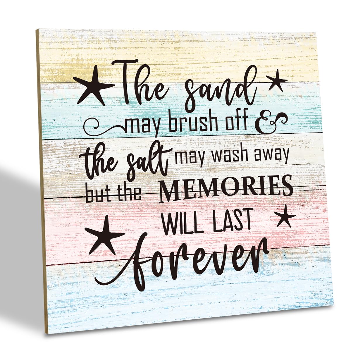 Beach Wood Sign, “The Sand May Brush Off the Salt May Wash Away but the Memories Will Last Forever”, Wooden Plaque Table Art Sign, Ocean Theme Home