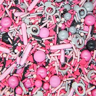 Pink Silver Sprinkles for Cake Decorating, Cookie and Cupcake Baking - Edible Wedding Bridal Bachelorette Sprinkles Cake Decorations Edible & Fancy Jimmies, Nonpareils and Pearl Wedding Ring Sprinkles