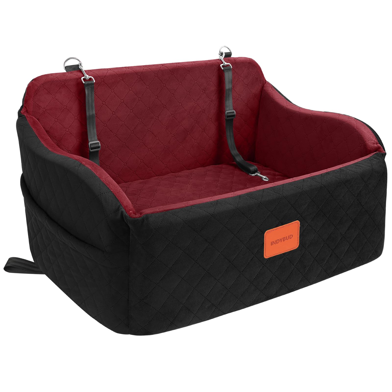 INDYBUD Dog Car Seat for Medium/Large Dogs, Memory Foam Pet Booster Seat for Under 55 lbs or 2 Small Dogs, Detachable Dog Car Bed for Backseat with 2