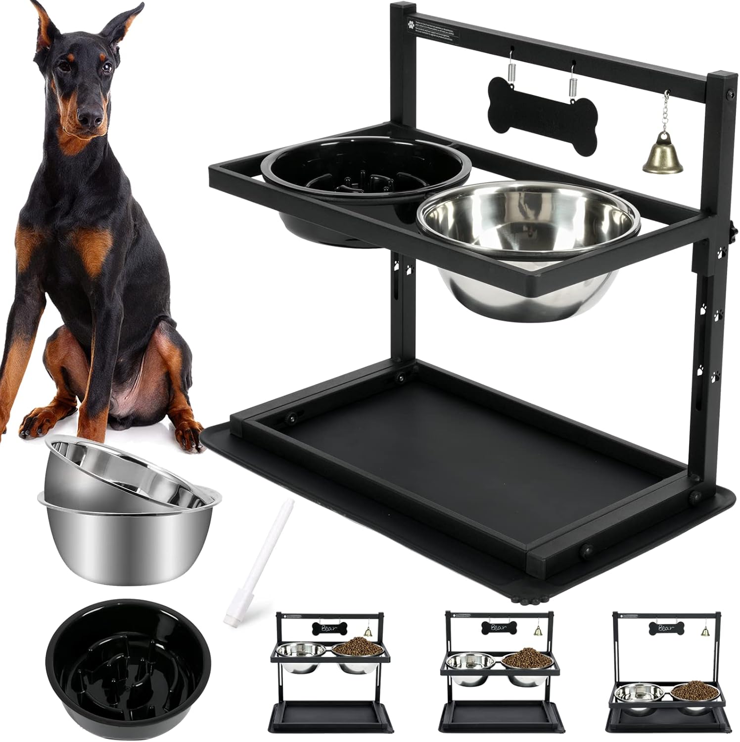 Elevated Dog Bowls with Slow Feeder,Raised Dog Bowls for