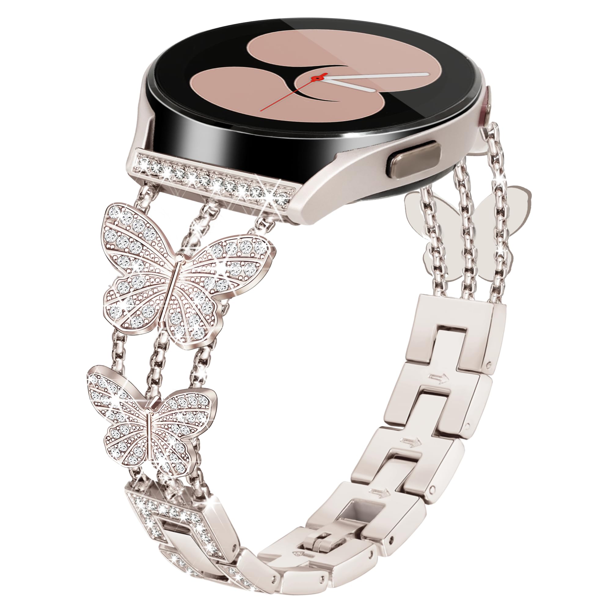 Aniaboho Compatible with Dressy Designer Samsung Galaxy Watch 6/5/4/3 band for Women Men, Diamond Butterfly Samsung Watch Bands for Galaxy Watch 6 Classic/5 Pro/4 Classic/3/Active 2 band (Starlight)