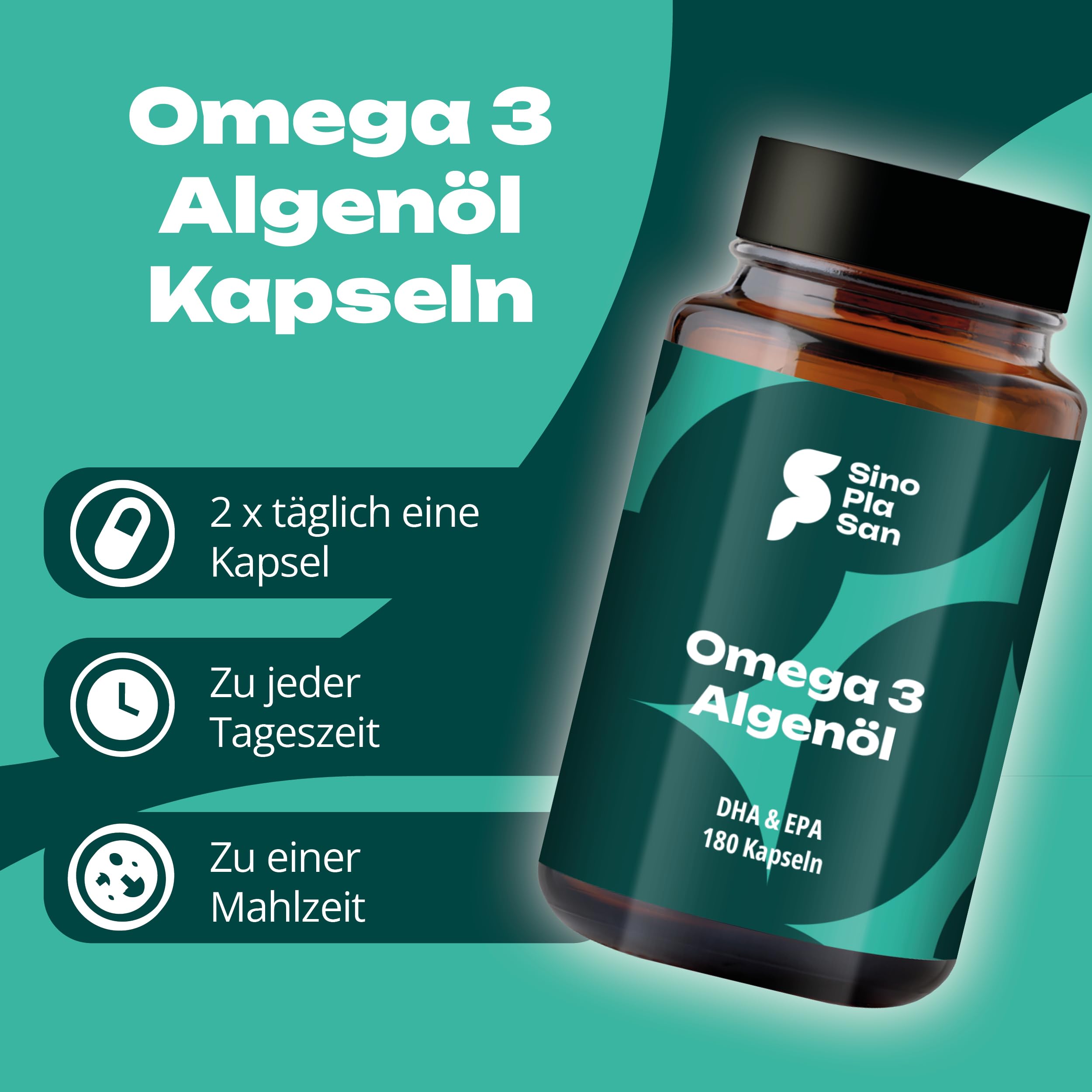 SINOPLASAN Omega 3 Vegan - 180 Kapseln - 576mg DHA & 288mg EPA