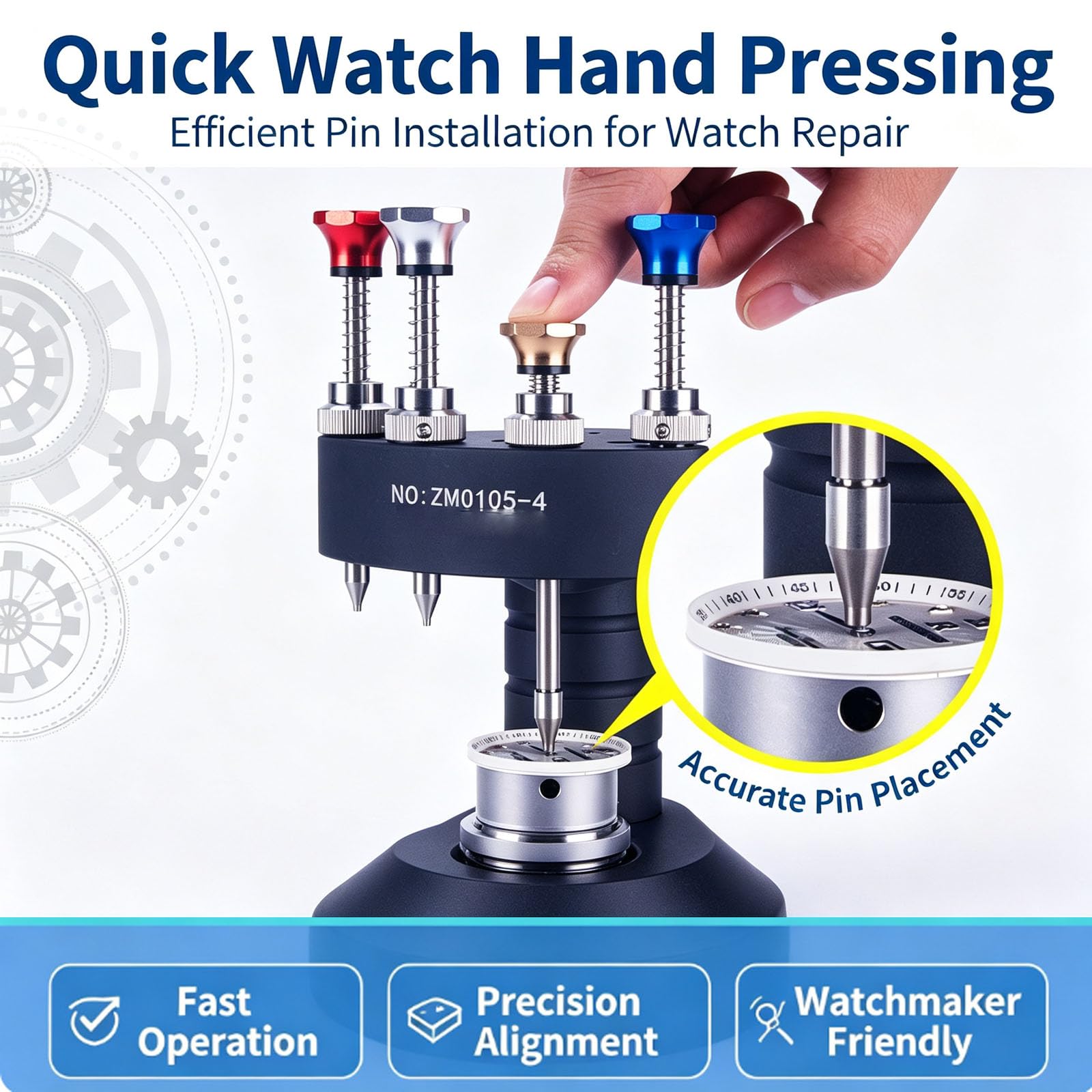 Prensador de mano de reloj de 4 pines, herramienta de reparación de relojero de máquina de ajuste de mano de precisión profesional para instalar horas minutos segundas manos