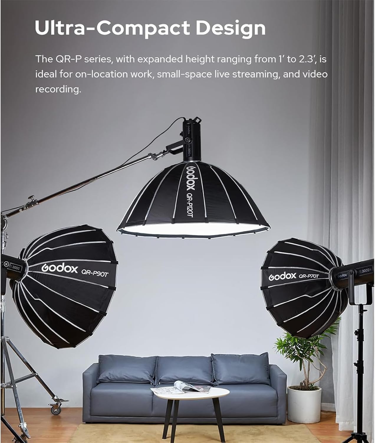GODOX QR-P60T Softbox 60 cm, Profondità Parabolica Softbox a Sgancio Rapido Griglia Profondità 29,8 cm, GODOX Softbox 60 cm per GODOX MS300-V SK400II QT400III QT600III SL60II e Studio Video Light