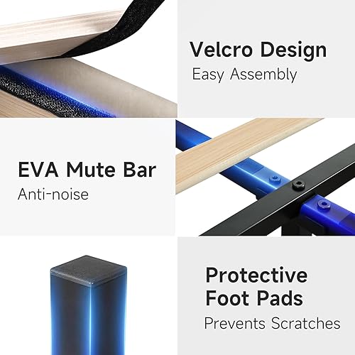 Miniatura 61 de koorlian Marco de cama Queen con plataforma tapizada ajustable de terciopelo con puertos tipo C y USB, cabecera de almacenamiento con respaldo de