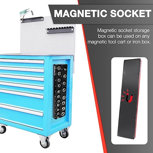 Miniatura 4 de Juego de 2 organizadores magnéticos de enchufes de 12 pulgada, kit de soporte de enchufe SAE y métrico, bandejas para enchufes, tiene capacidad para