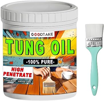 GOODTAKE Pure Tung Oil, Premium Tung Oil Finish with Brush, Pure Tung Oil Wood Sealer for Unfinished Bare Wood, Such as Wood Floors, Wood Furniture Indoor and Outdoor Projects 8 Fl Oz
