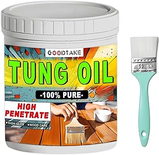 GOODTAKE Pure Tung Oil, Premium Tung Oil Finish with Brush, Pure Tung Oil Wood Sealer for Unfinished Bare Wood, Such as Wood Floors, Wood Furniture Indoor and Outdoor Projects (8 Fl Oz)