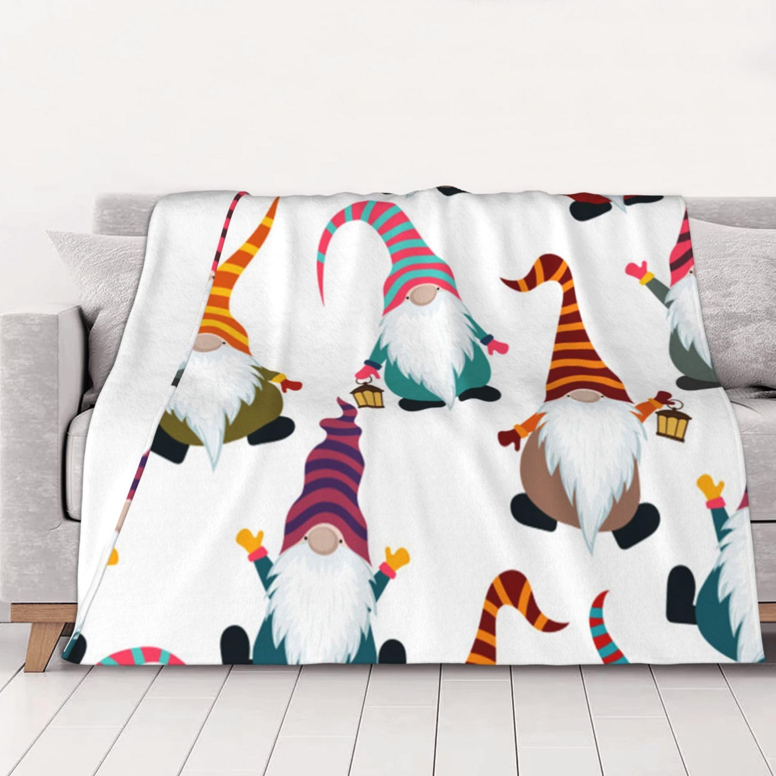 AUBKFELD Xmas Funny Gnomes Printed Flannel Blanket 150x125 CM, Soft & Warm Throw Blanket for Sofa/Couch/Bed/Car, Gifts for Audlts Women Men