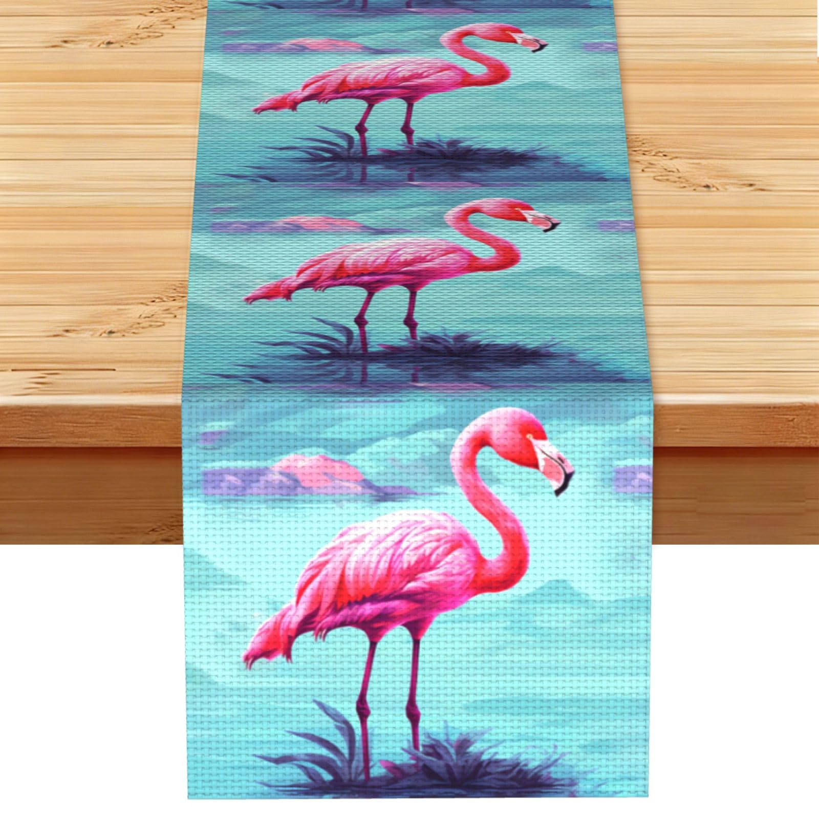 Flamingos Table Runner 13 x 72 Inches Long, Cotton Linen Table Runners for Kitchen Dining Table Decoration - Washable Tablecloth Modern Tablerunner for Home Party Decor