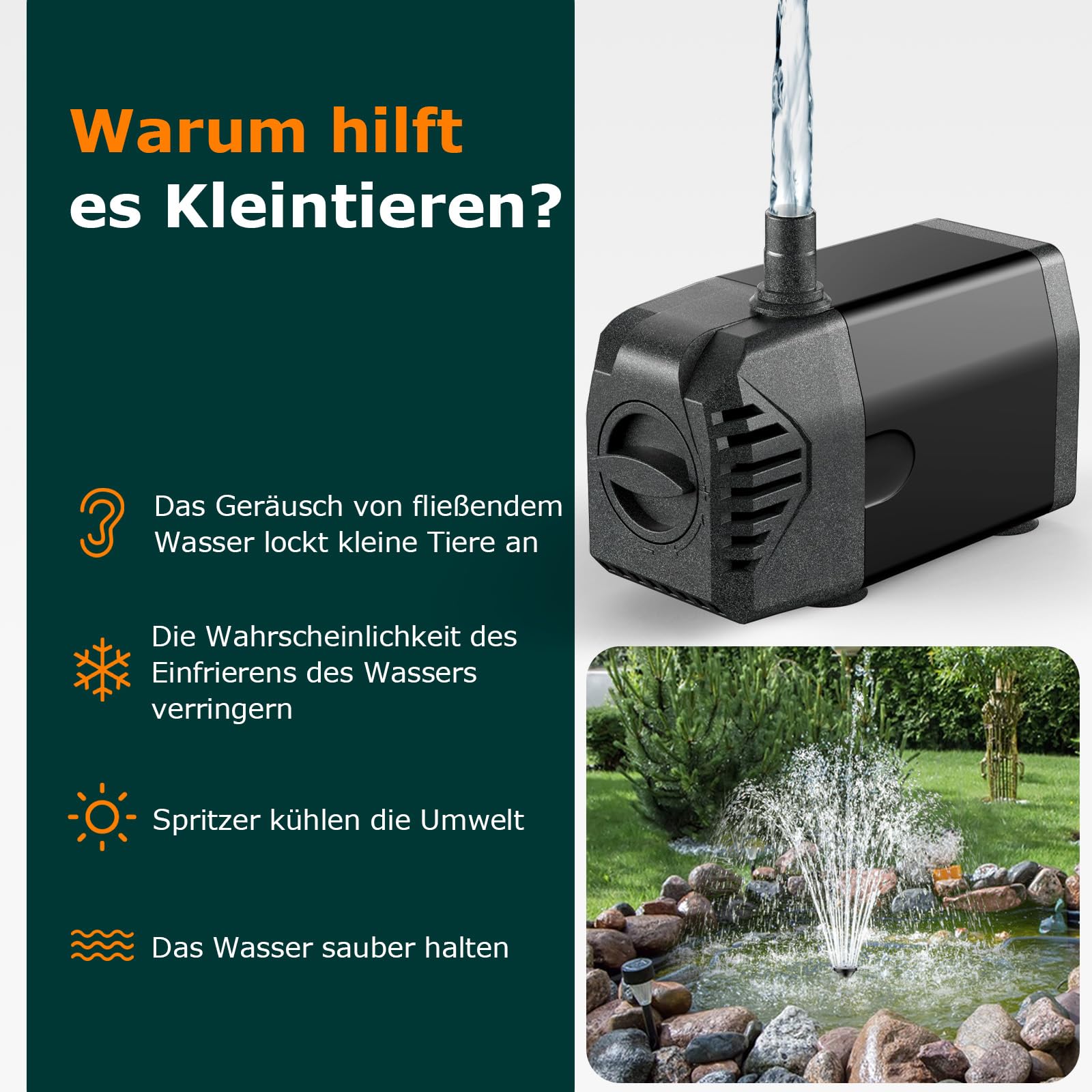 POPOSOAP Solarna pompa do stawu 20 W, 1000 l/h, solarna pompa do fontanny z regulowanym przepływem, kabel 5 m, zapobiegająca zapchaniu się, solarna pompa wodna do użytku na zewnątrz, do ogrodu, stawu