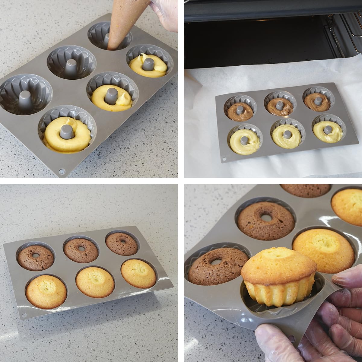 Lot de 3 Mini Moules à Savarin, 6 Cavités Moule Kouglof en Silicone Réutilisables pour la Cuisson Gâteaux, Desserts, Chocolat, Gelée