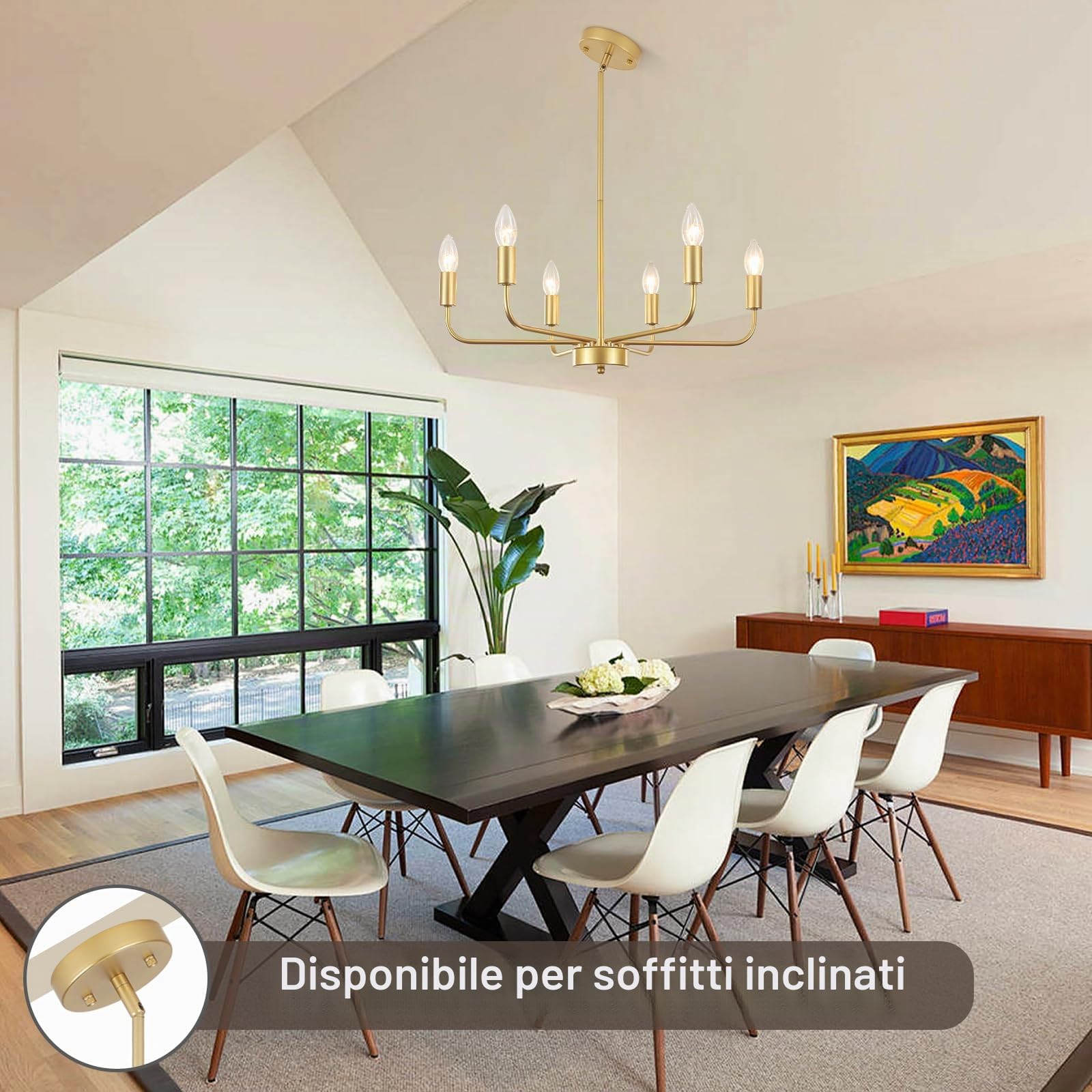 Lampadario Dorato a 6 Luci, Moderni, Lampade da Soffitto per Soggiorno | Lampada a Sospensione Dorata per Sala da Pranzo, Camera Letto, Corridoio, Iingresso, Altezza Regolabile