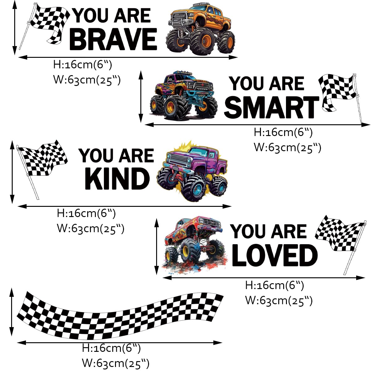 Runtoo Monster Truck Wall Decals for Boys Racing Car Inspirational Quotes Wall Stickers Baby Nursery Kids Bedroom Wall Decor - Image 4